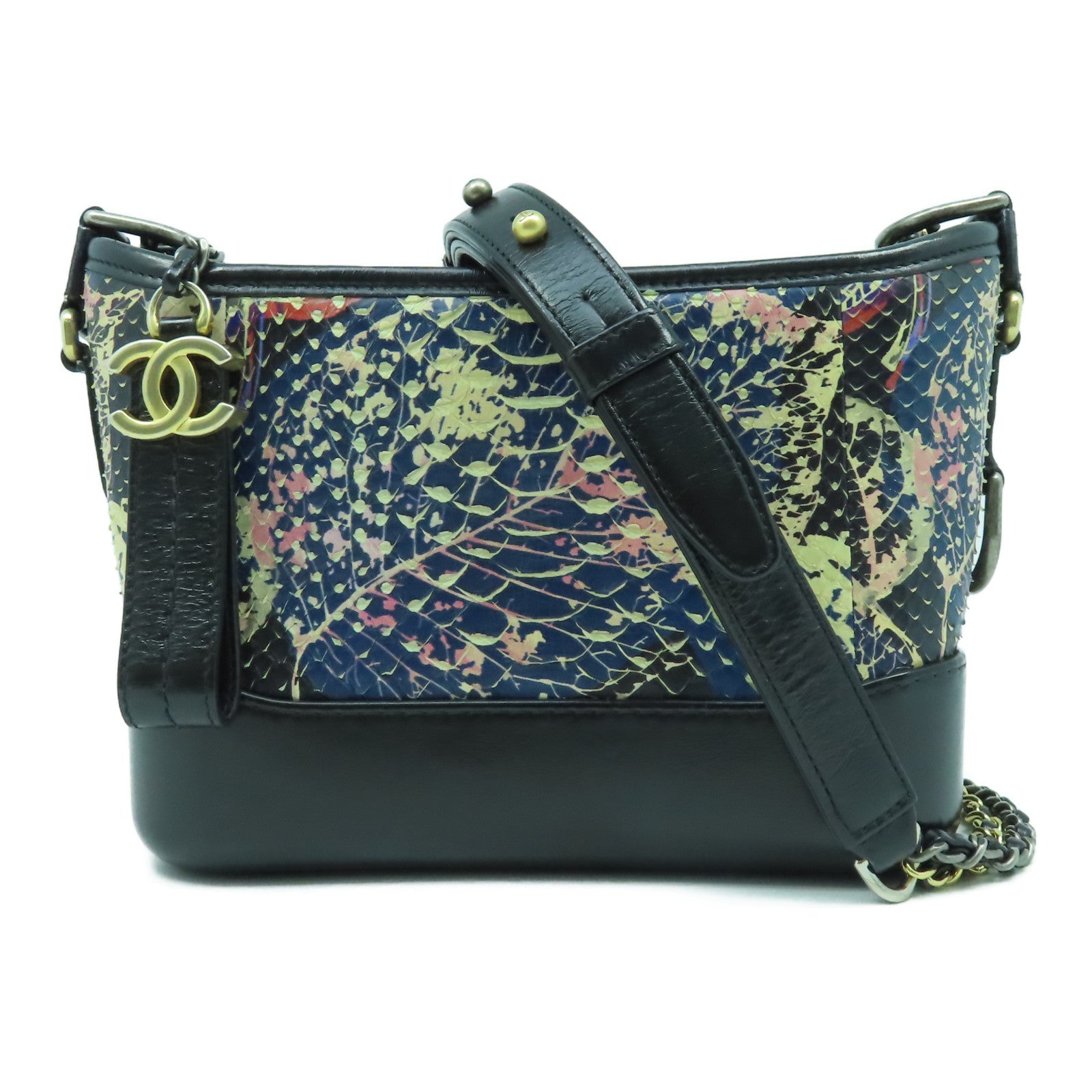 CHANEL 【清倉大減價】蛇皮皮革/牛皮皮革Garielle Small Bag金扣鏈帶肩背袋藍色/黑色