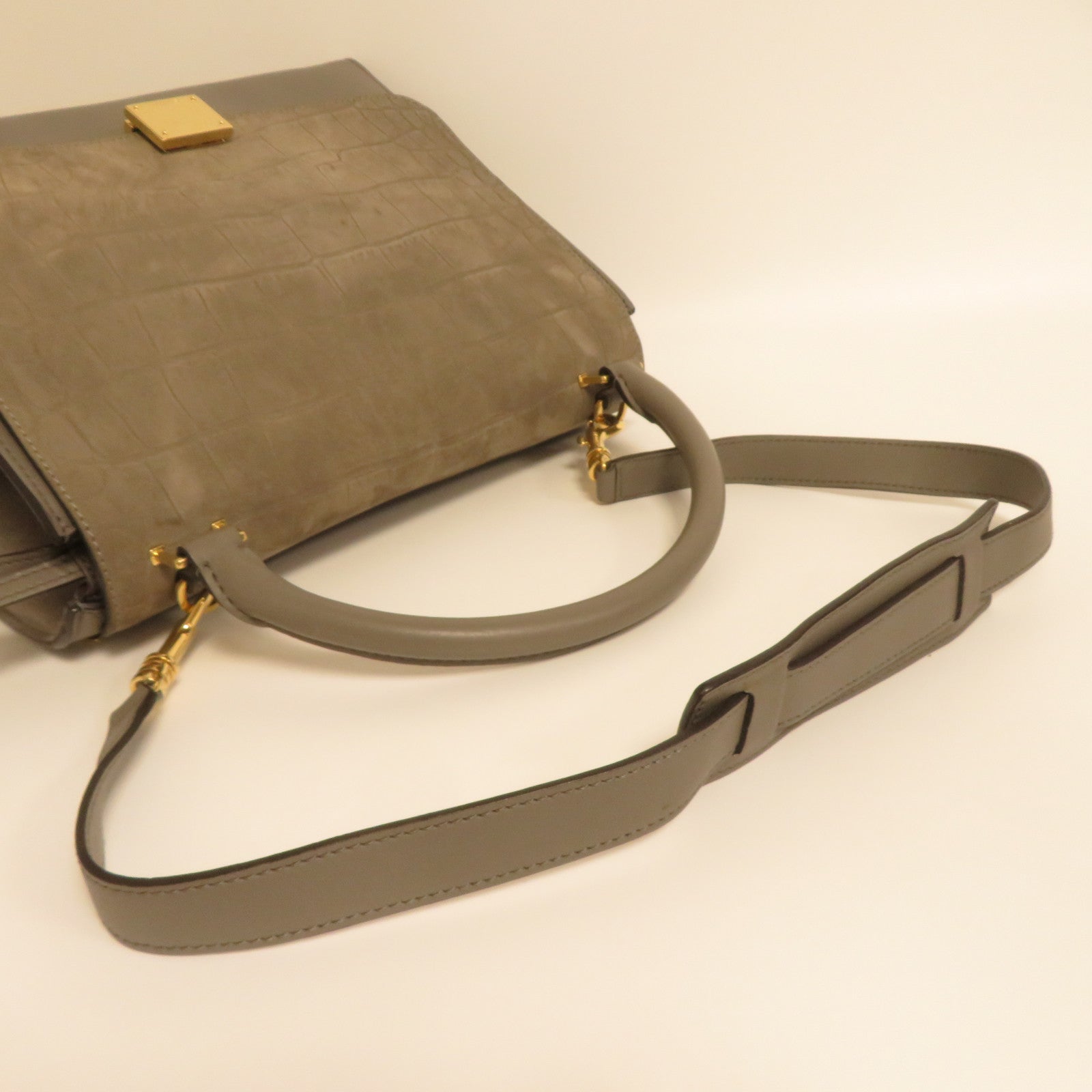 CELINE 【激減優惠】牛皮皮革Trapeze Bag金扣手挽肩背兩用袋灰色