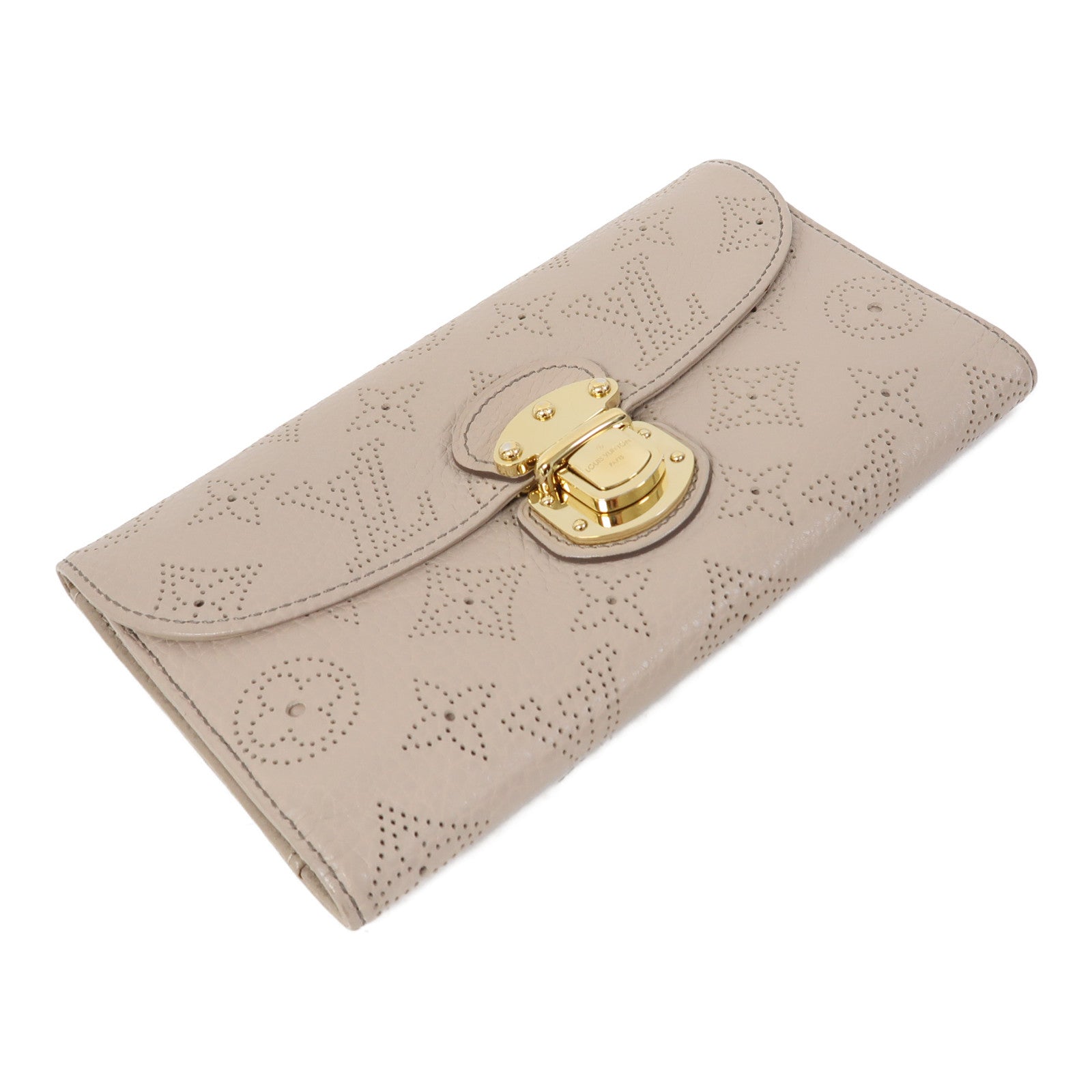 LOUIS VUITTON Monogram Mahina Amelia Coquille Long Wallet金扣長錢包米色
