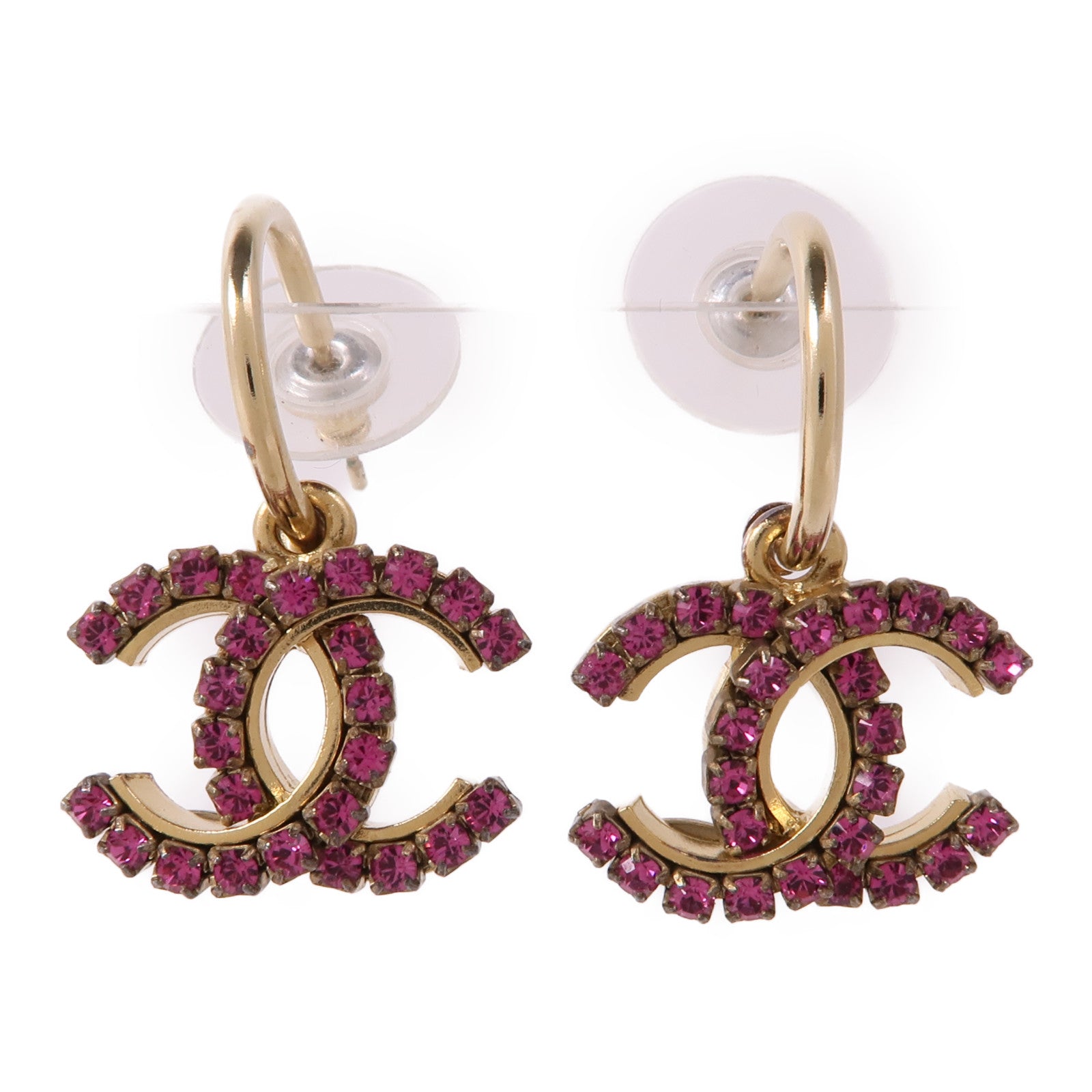 CHANEL CC Earrings Metal Gold Pink