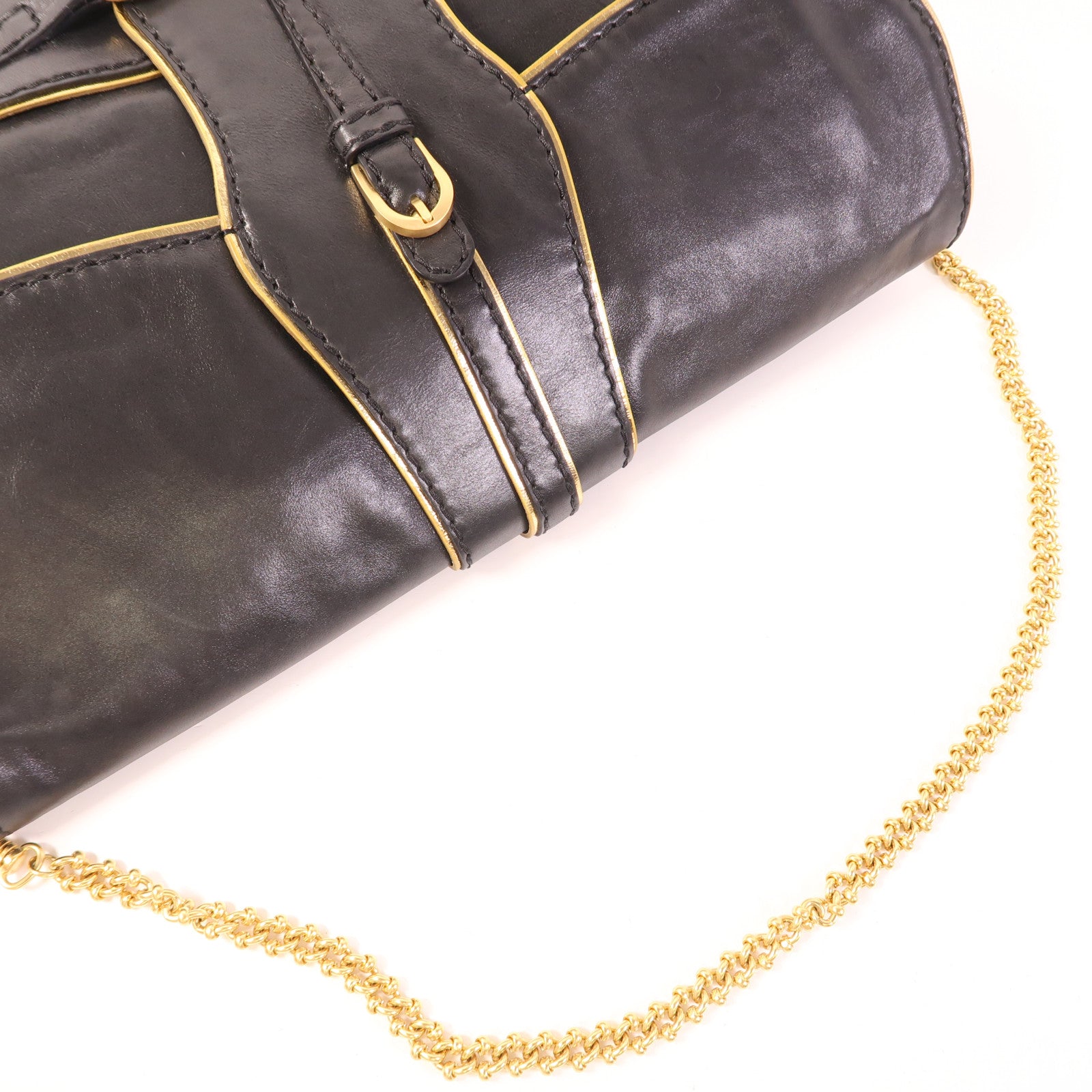 JIMMY CHOO GHW Clutch Chain Shoulder Bag Calfskin Leather Black