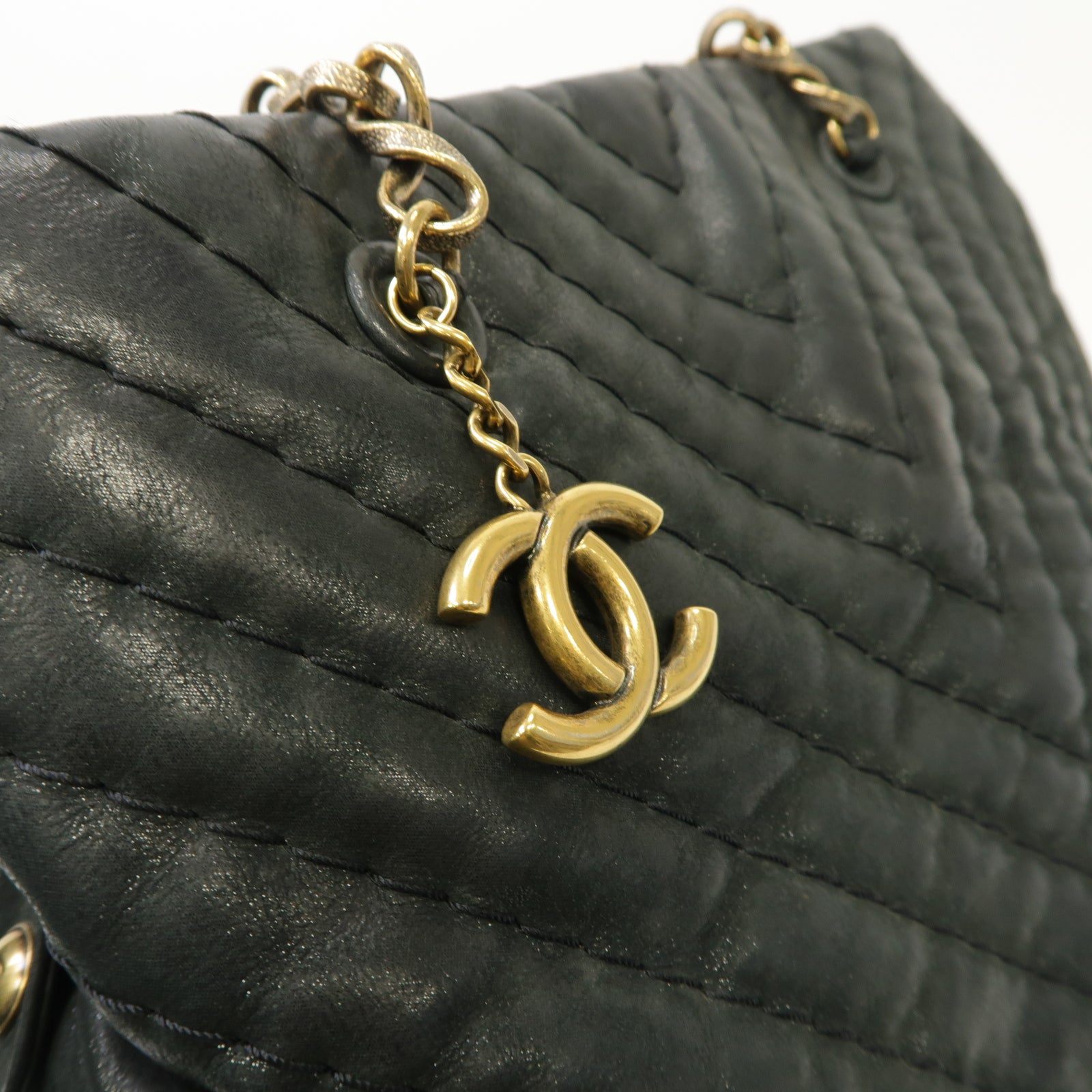 CHANEL 【清倉大減價】斜紋牛皮皮革Chain Shoulder Bag金扣肩背袋灰色