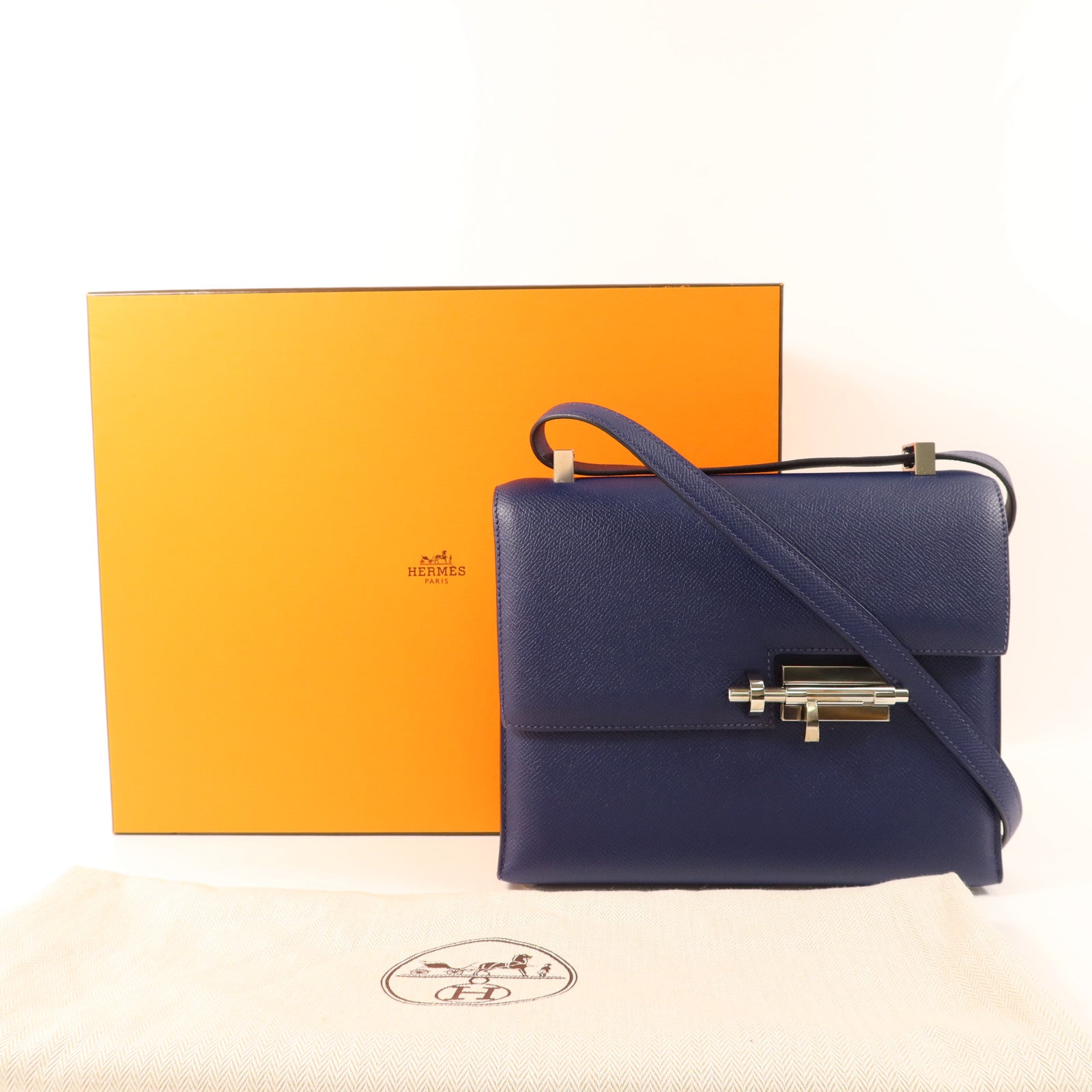 HERMES 【激減優惠】Epsom皮革Verrou 23銀扣肩背袋Bleu Saphir