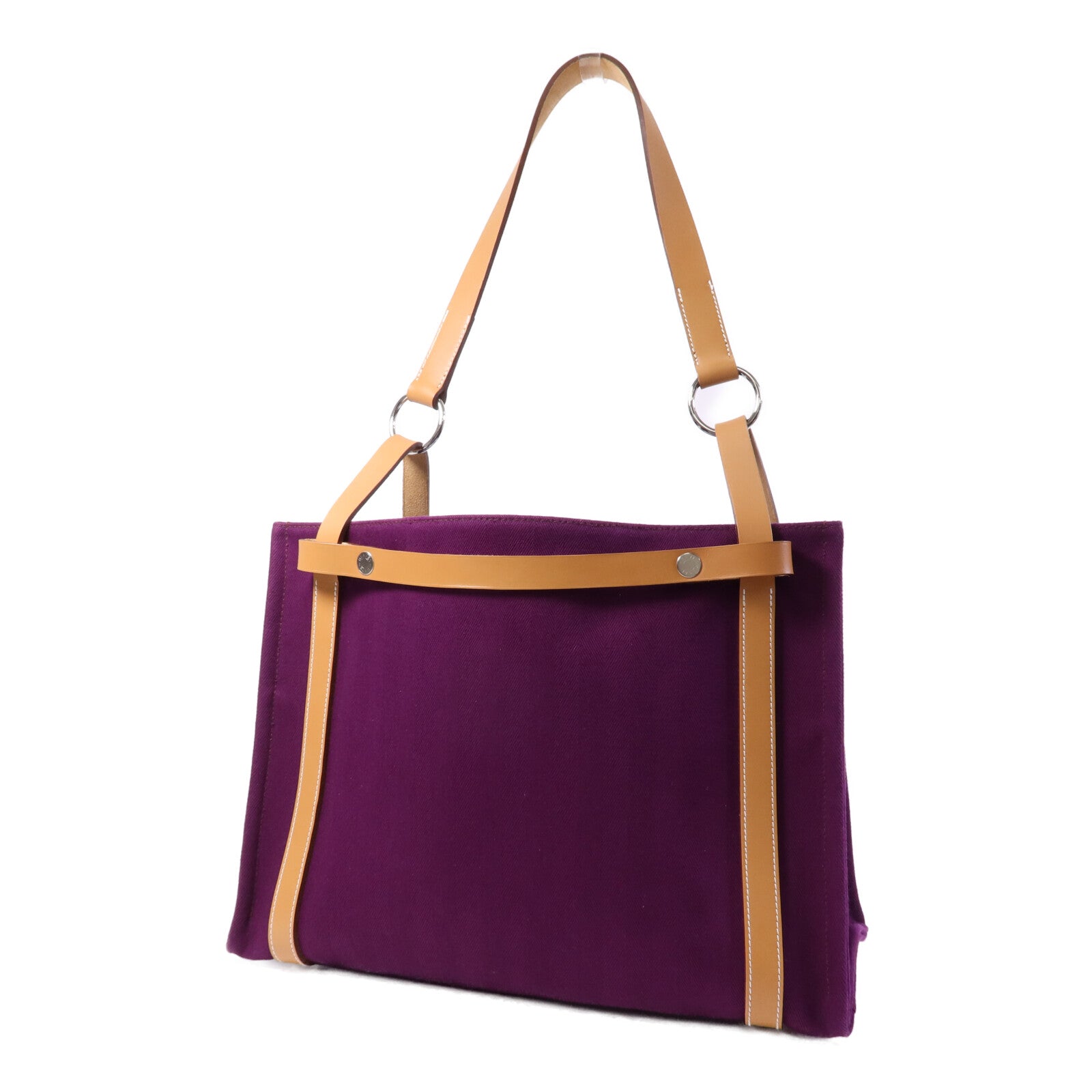 HERMES 帆布Cabalicol銀扣肩背袋Anemone