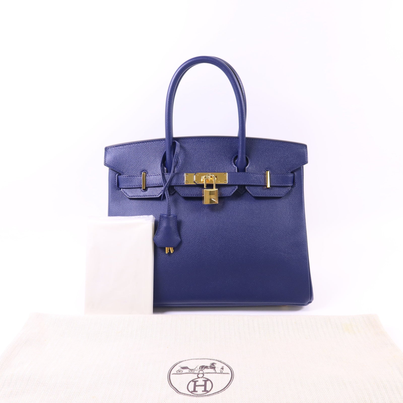 HERMES Epsom皮革Birkin 30金扣手挽袋Bleu Saphir