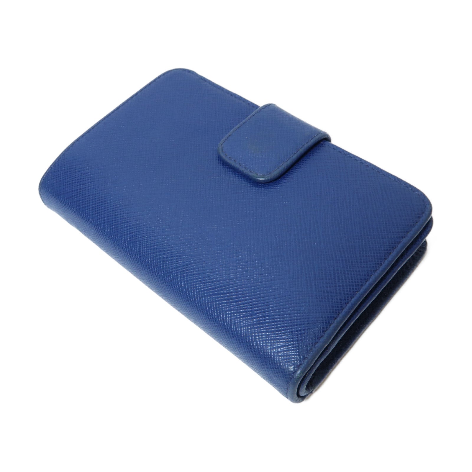 PRADA 【激減優惠】Saffiano皮革Fold Wallet金扣折疊錢包藍色