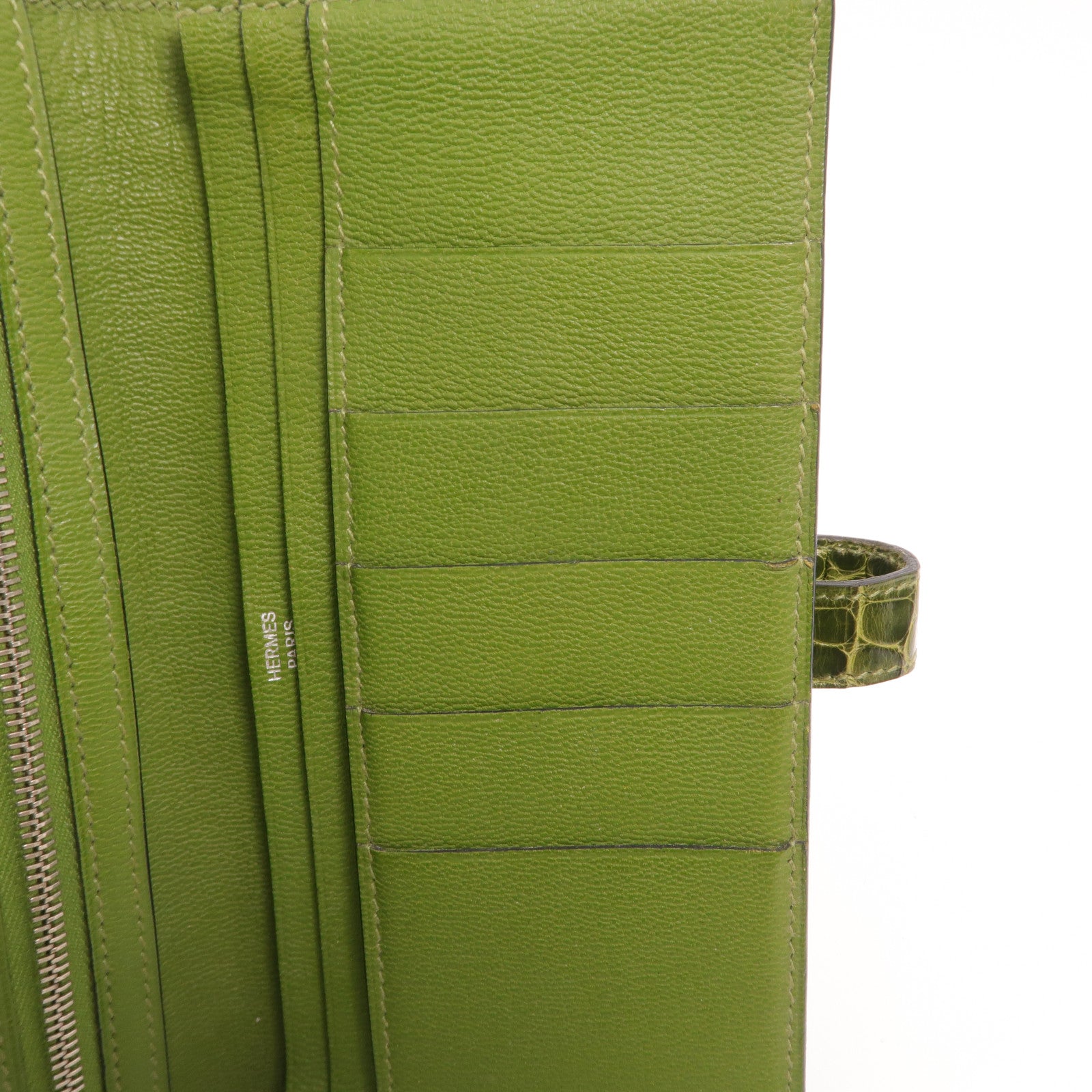 HERMES Alligator皮革Bearn Long Wallet長錢包Vert Anis