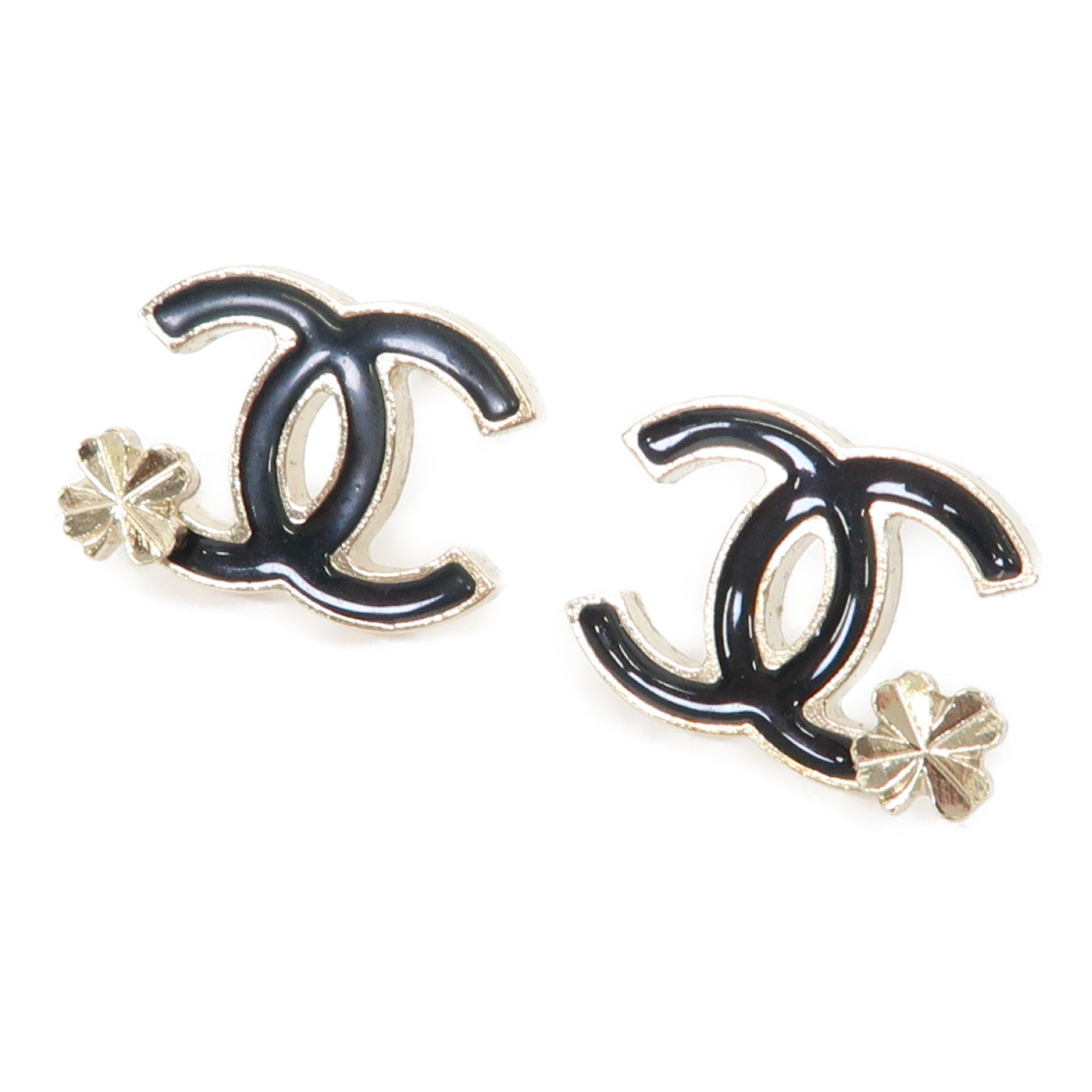 CHANEL 金屬CC Clover Earrings耳環黑色/金色