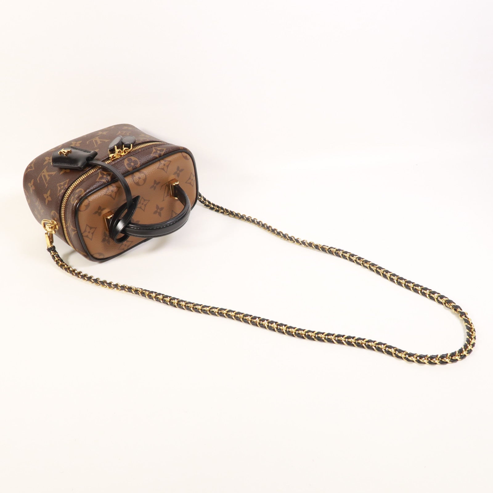 LOUIS VUITTON Monogram Reverse Vanity PM金扣手挽肩背兩用袋棕色
