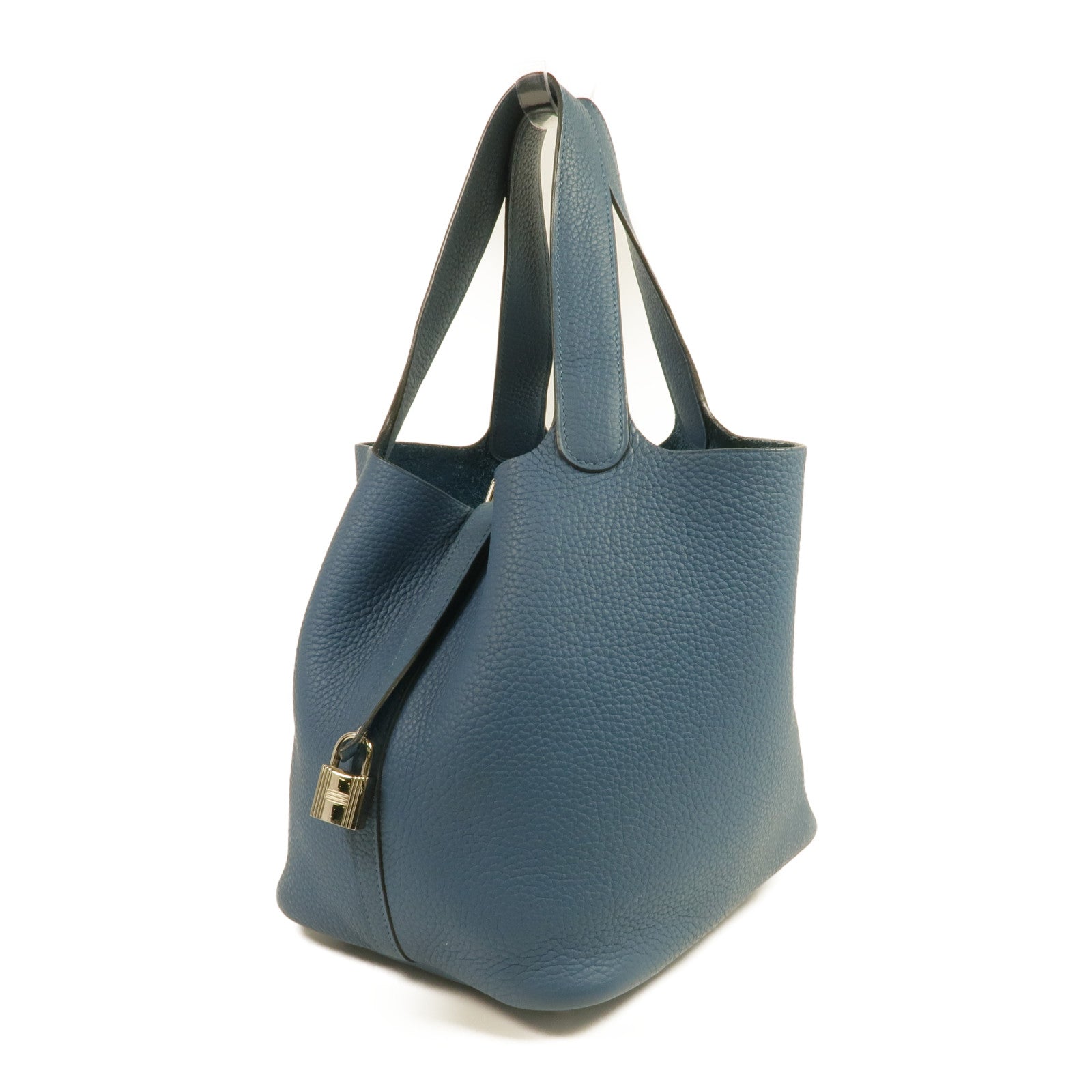 HERMES Clemence皮革Picotin MM銀扣手挽袋Cobalt