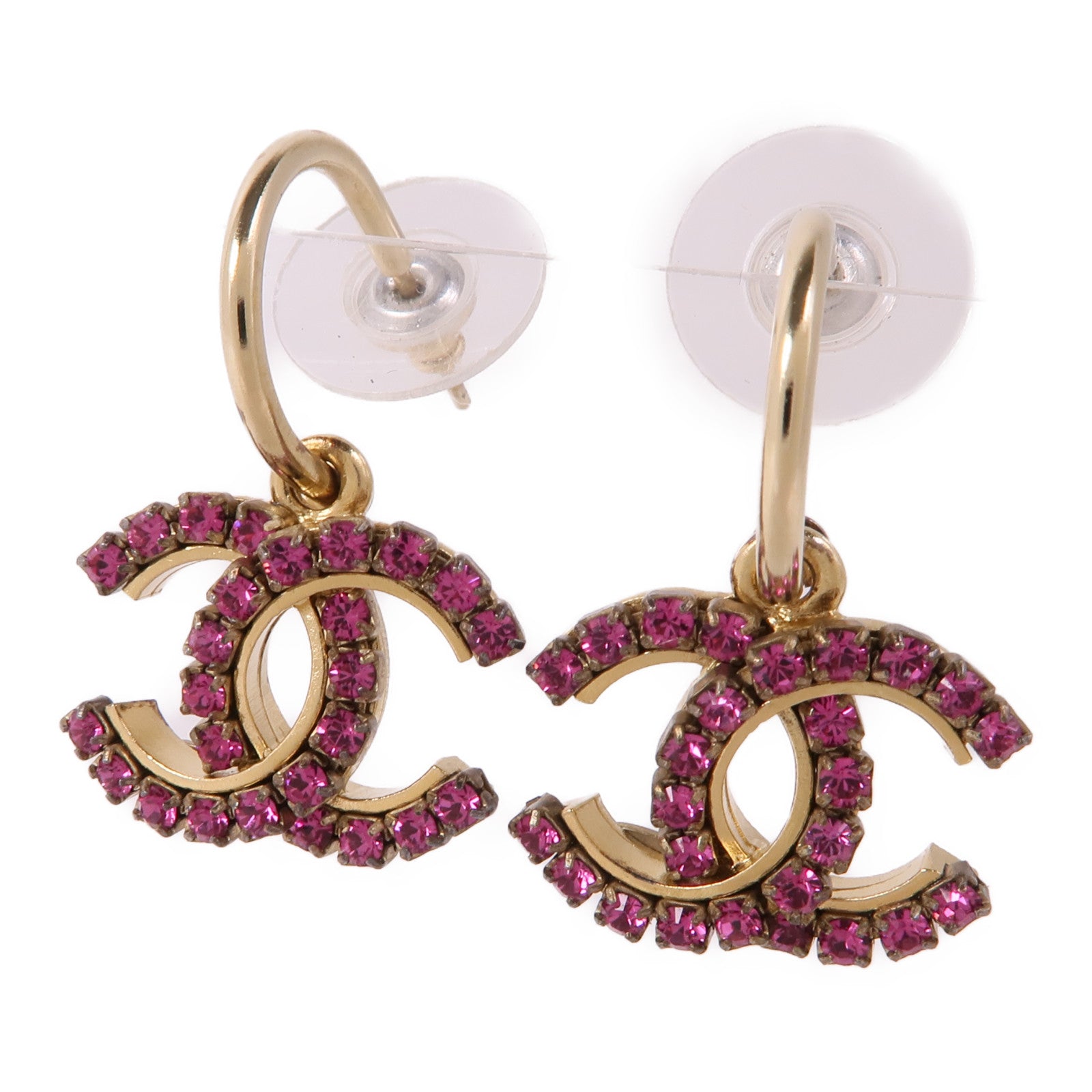 CHANEL CC Earrings Metal Gold Pink
