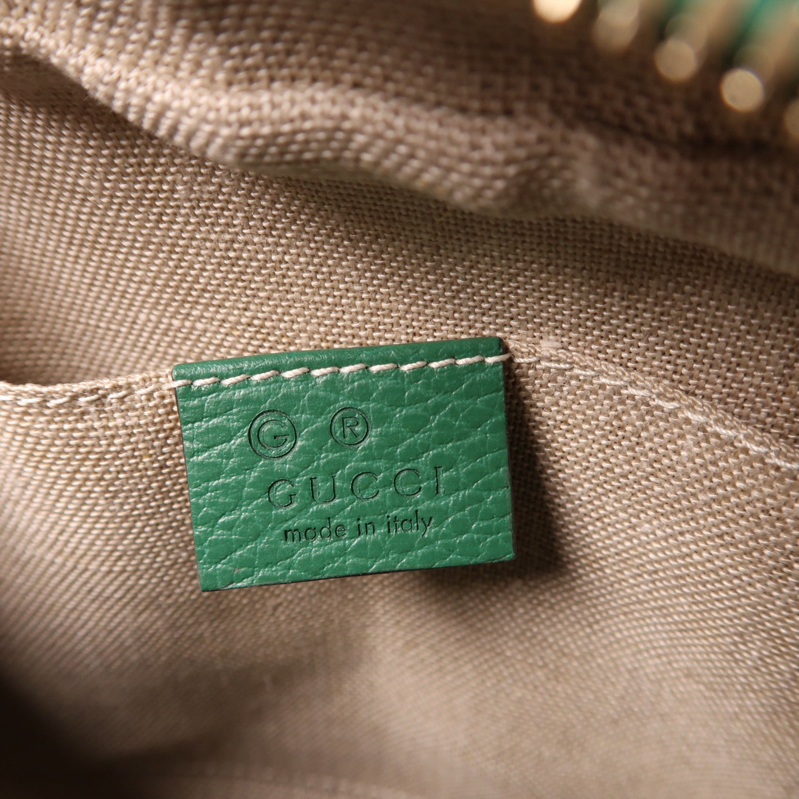 GUCCI 帆布/皮革GG Bree金扣肩背袋啡色/綠色