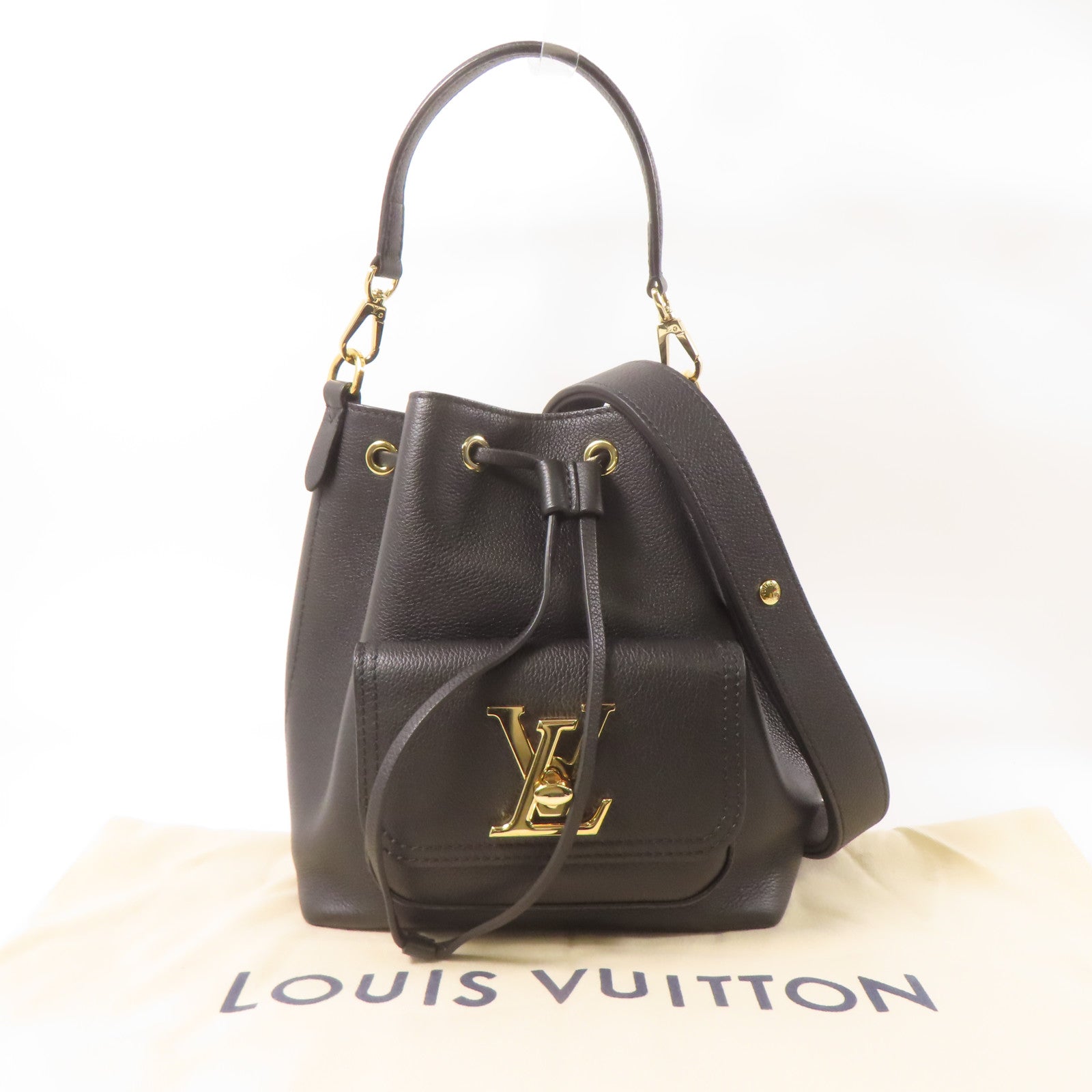 LOUIS VUITTON 牛皮皮革Lockme Bucket金扣手挽肩背兩用袋黑色