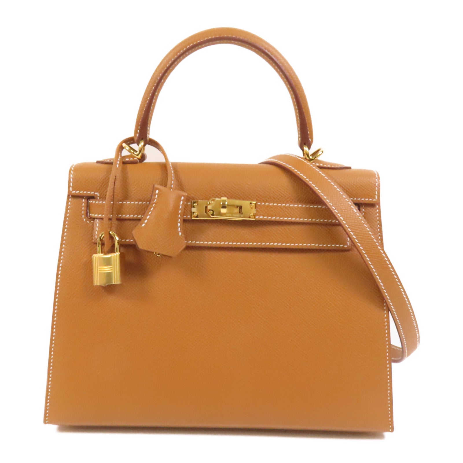 HERMES 【激減優惠】Epsom皮革Kelly 25金扣手挽肩背兩用袋Gold