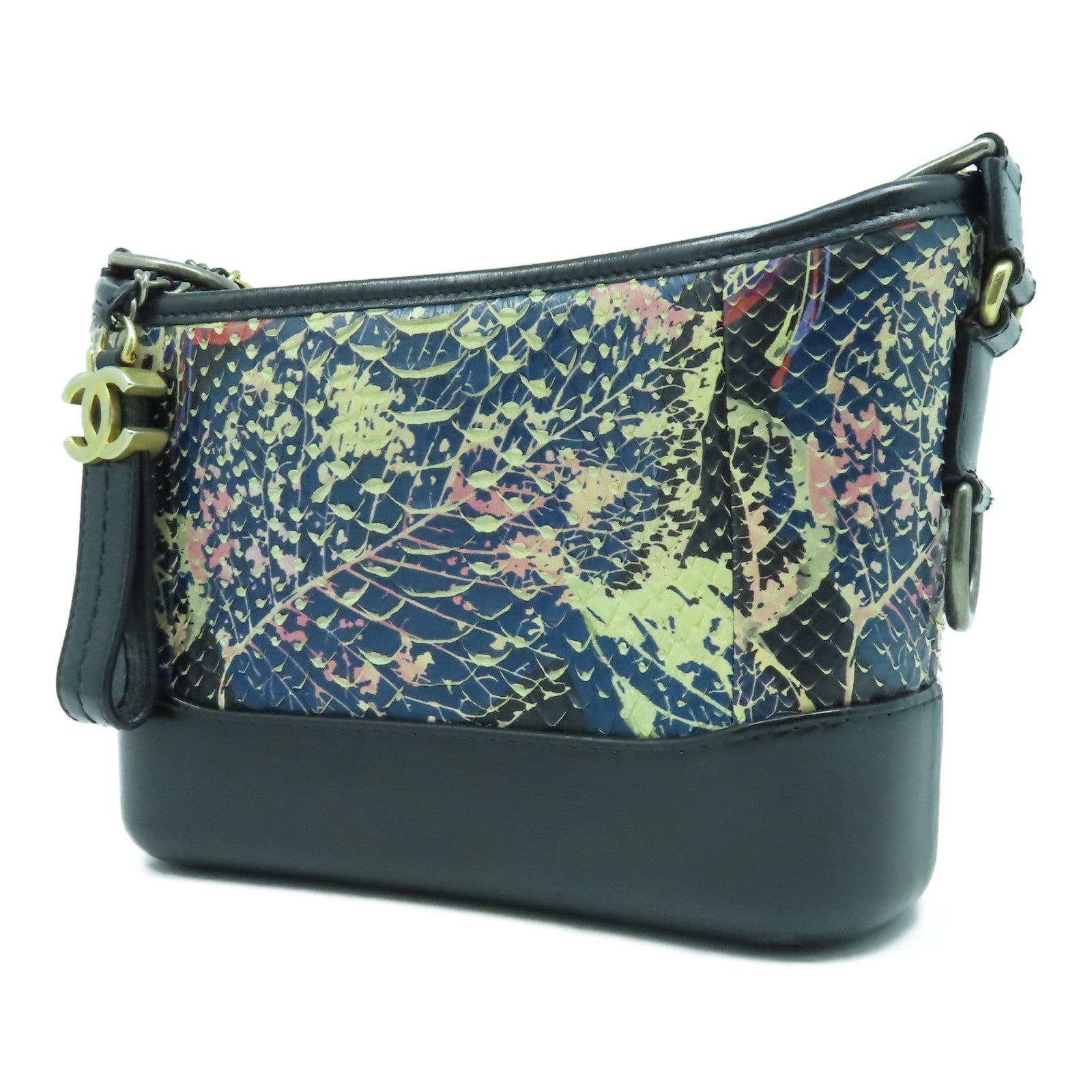 CHANEL 【清倉大減價】蛇皮皮革/牛皮皮革Garielle Small Bag金扣鏈帶肩背袋藍色/黑色