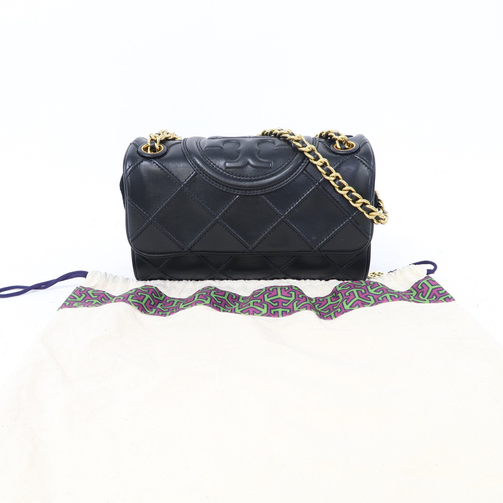 Tory Burch 牛皮皮革Chain Shoulder金扣鏈帶肩背袋黑色