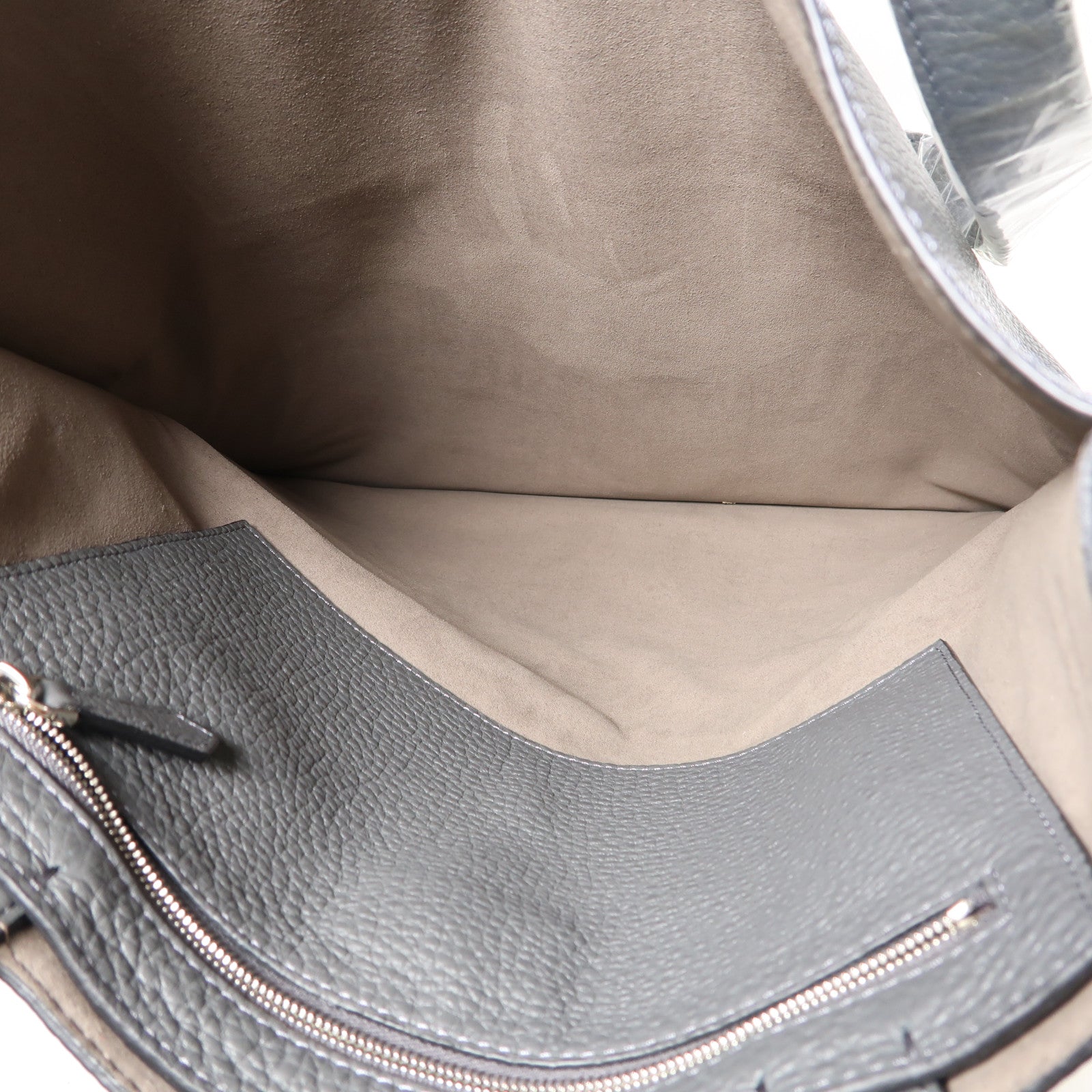 FENDI 牛皮皮革Tote Bag銀扣肩背袋灰色