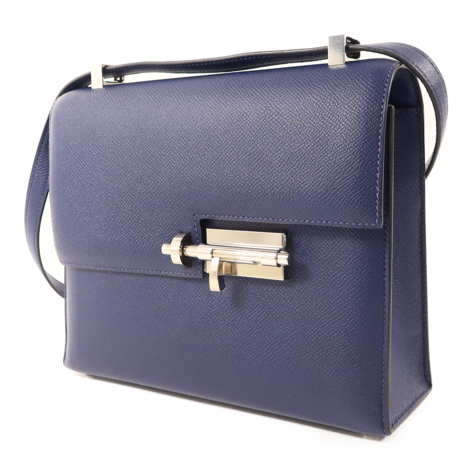 HERMES 【激減優惠】Epsom皮革Verrou 23銀扣肩背袋Bleu Saphir