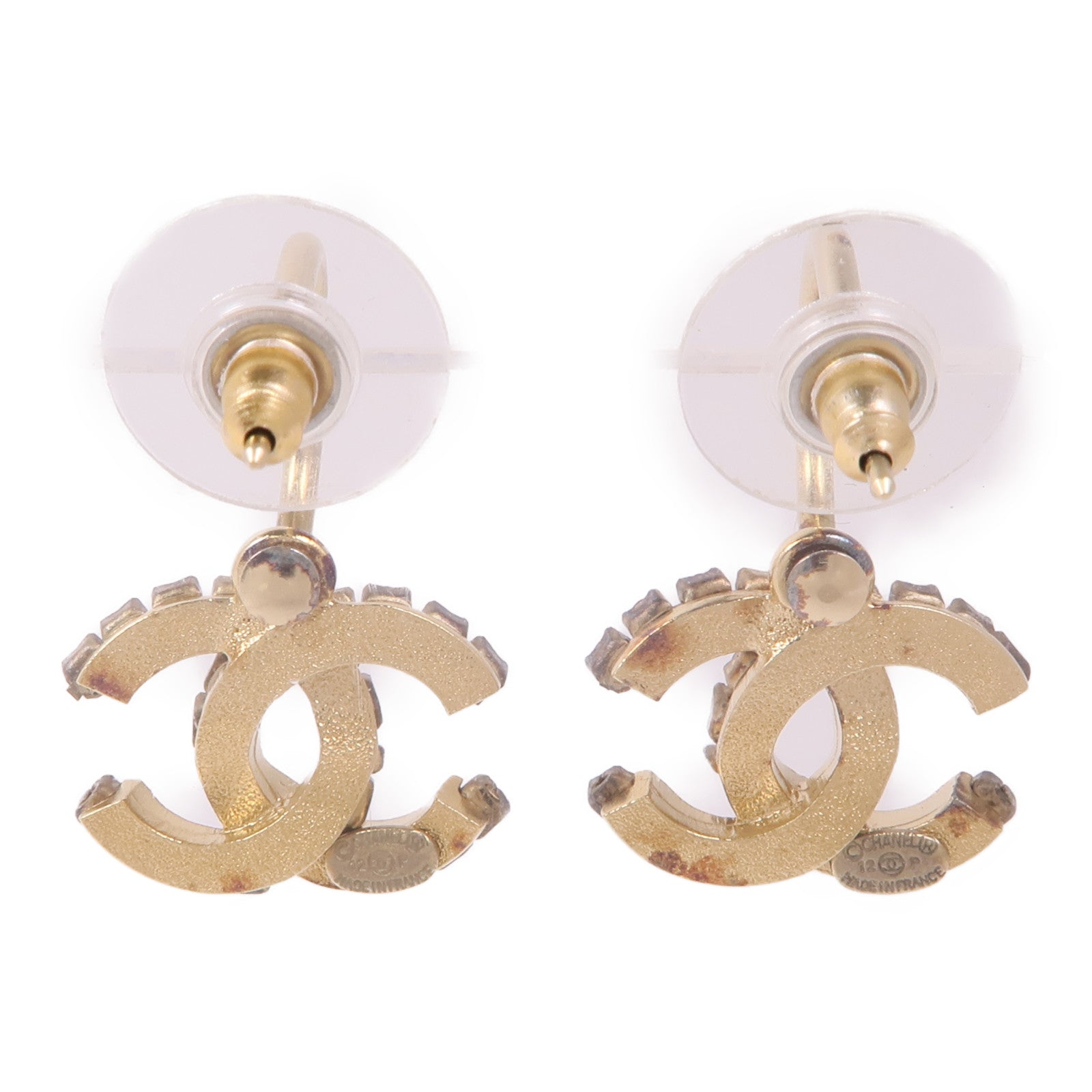 CHANEL CC Earrings Metal Gold Pink