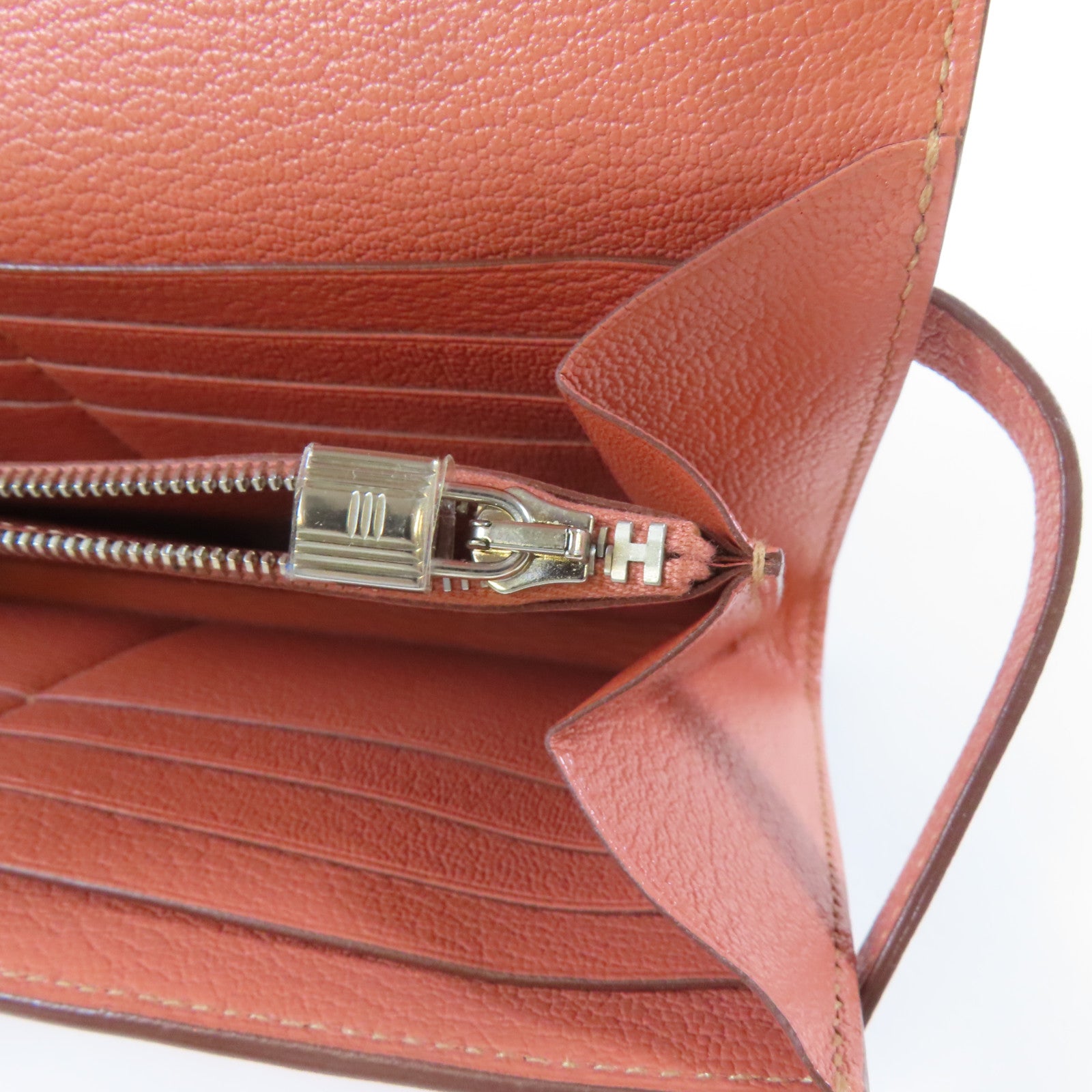 HERMES Chevre皮革Kelly Wallet銀扣長錢包Crevette龍蝦粉