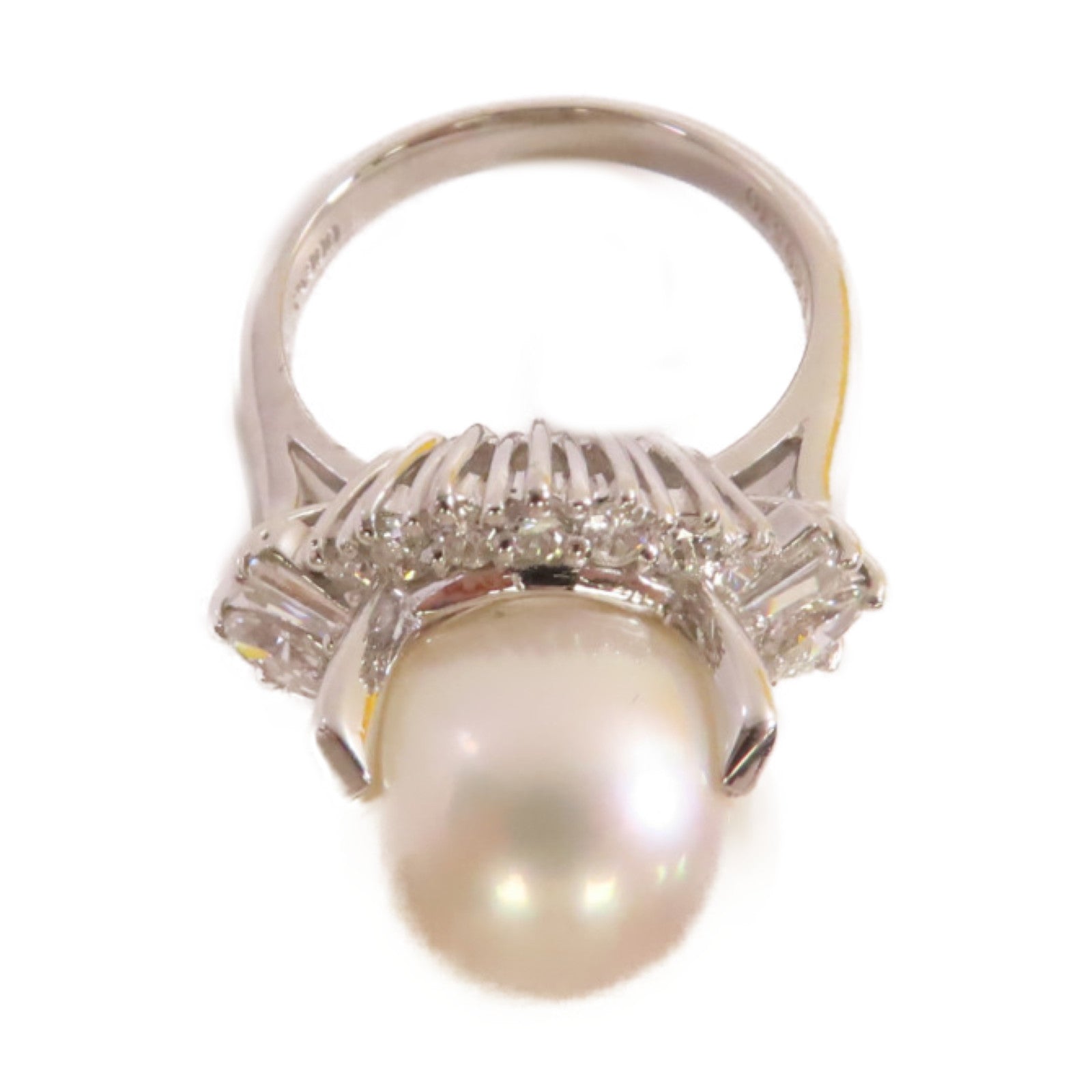 JEWELRY 18K白金/12.5mm珍珠/3.30ct鑽石Pearl Ring戒指US#5.75