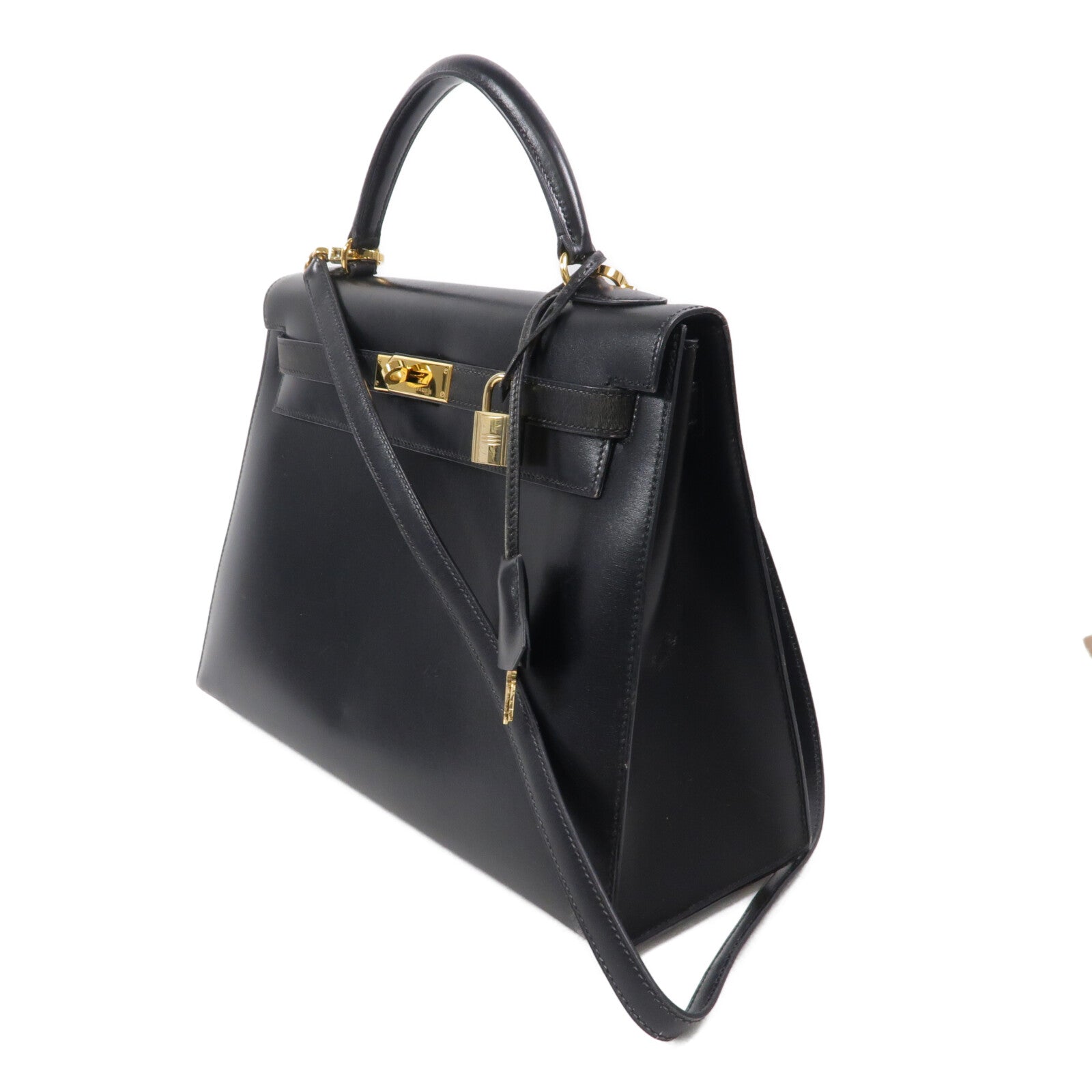 HERMES Box皮革Kelly 32手挽肩背兩用袋Noir