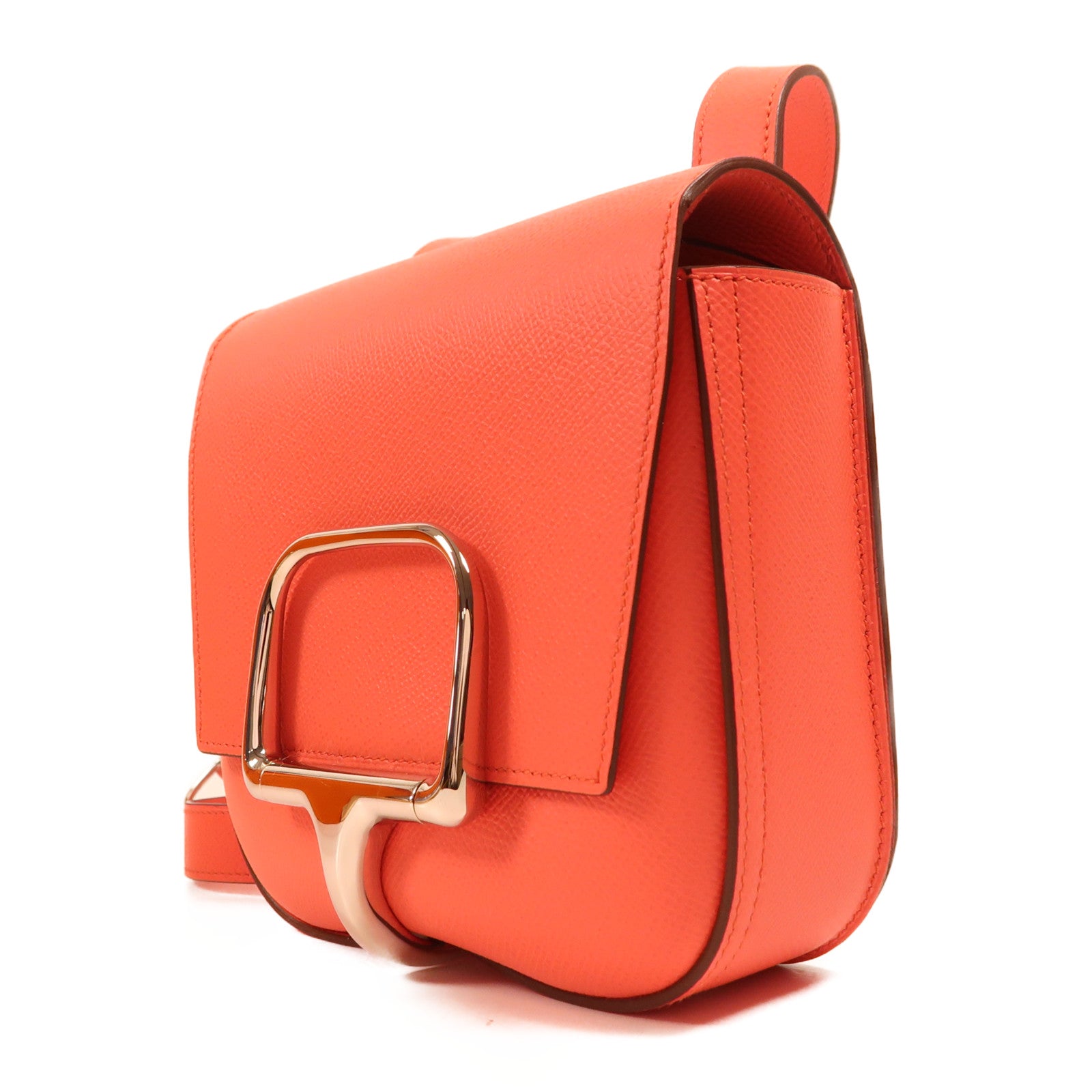 HERMES Epsom皮革Della Cavalleria Mini銀扣肩背袋Rose Texas