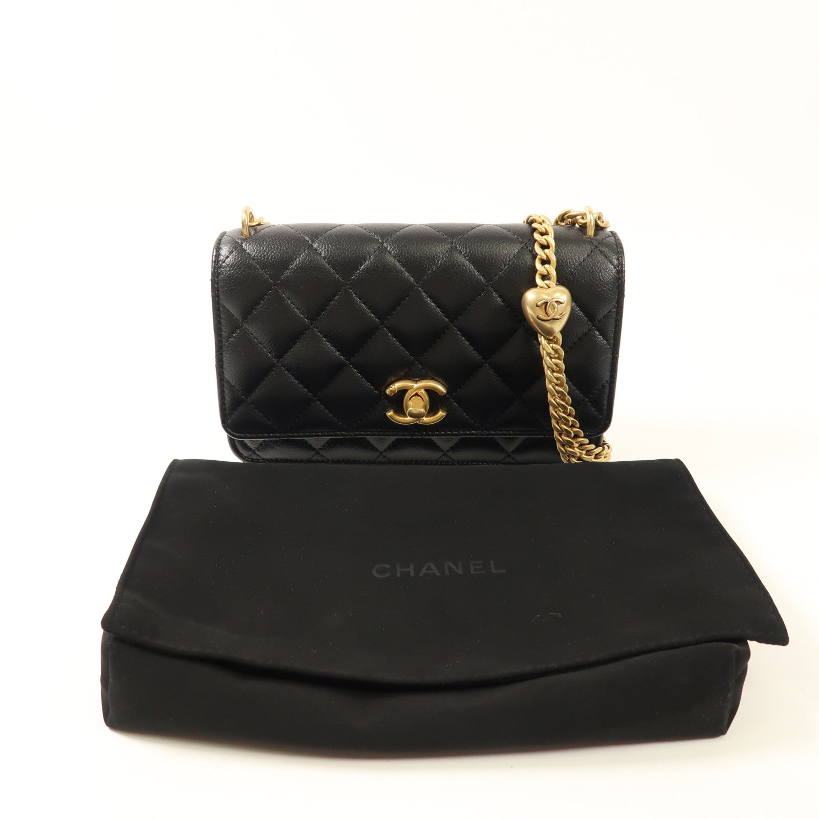 CHANEL 牛皮皮革Wallet On Chain With Heart Chain金扣鏈帶肩背袋