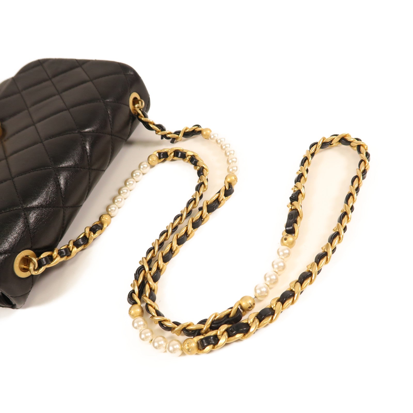 CHANEL 牛皮皮革Chain Shoulder金扣鏈帶肩背袋