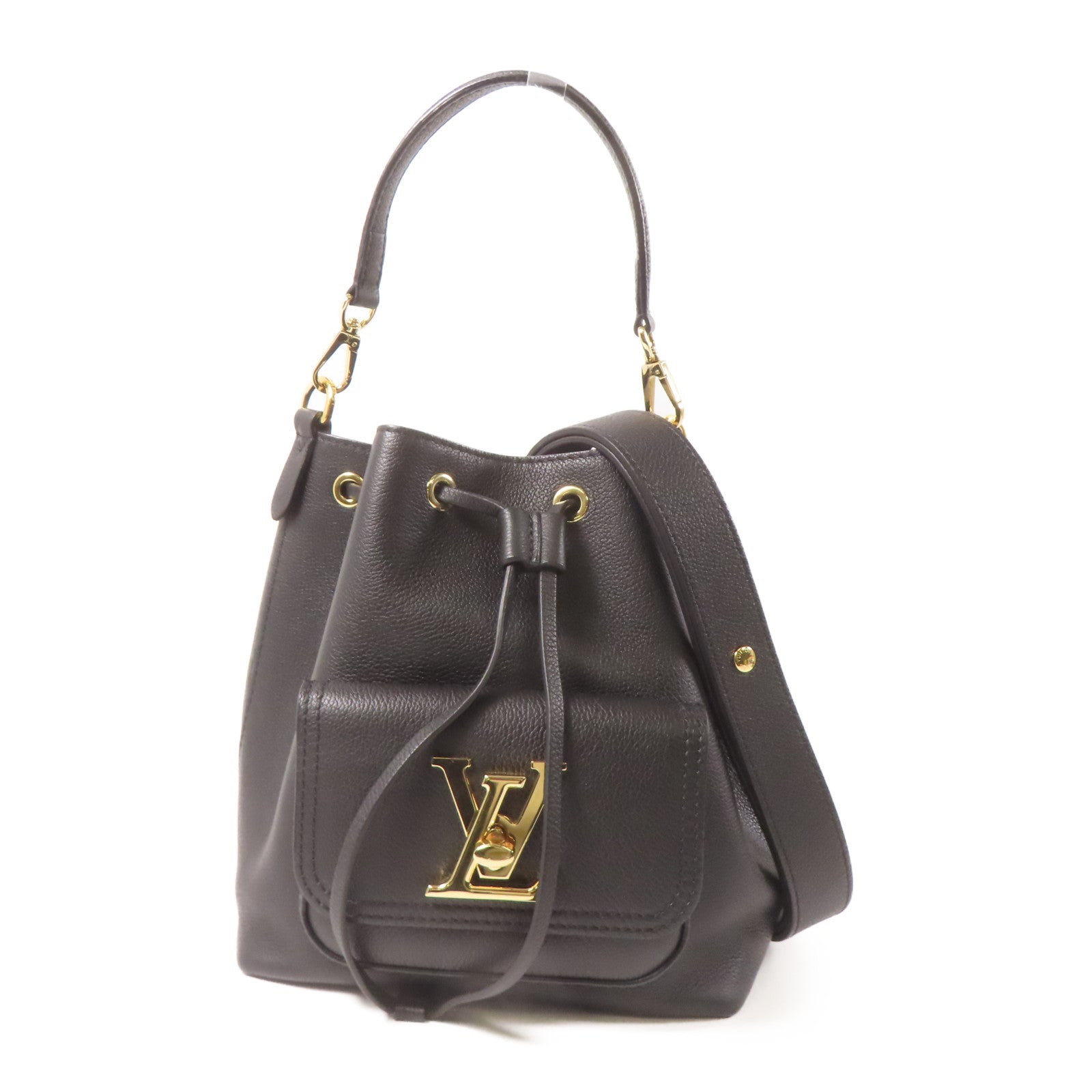 LOUIS VUITTON 牛皮皮革Lockme Bucket金扣手挽肩背兩用袋黑色