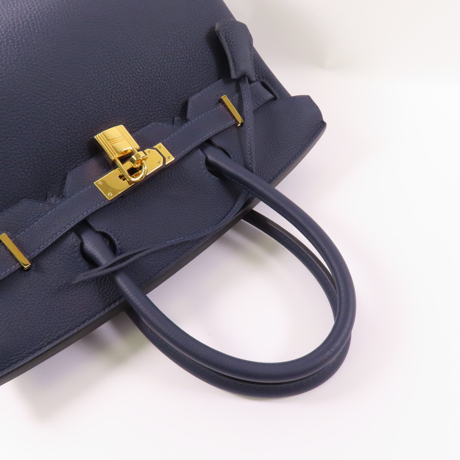HERMES Clemence皮革Birkin 30金扣手挽袋Bleu Nuit