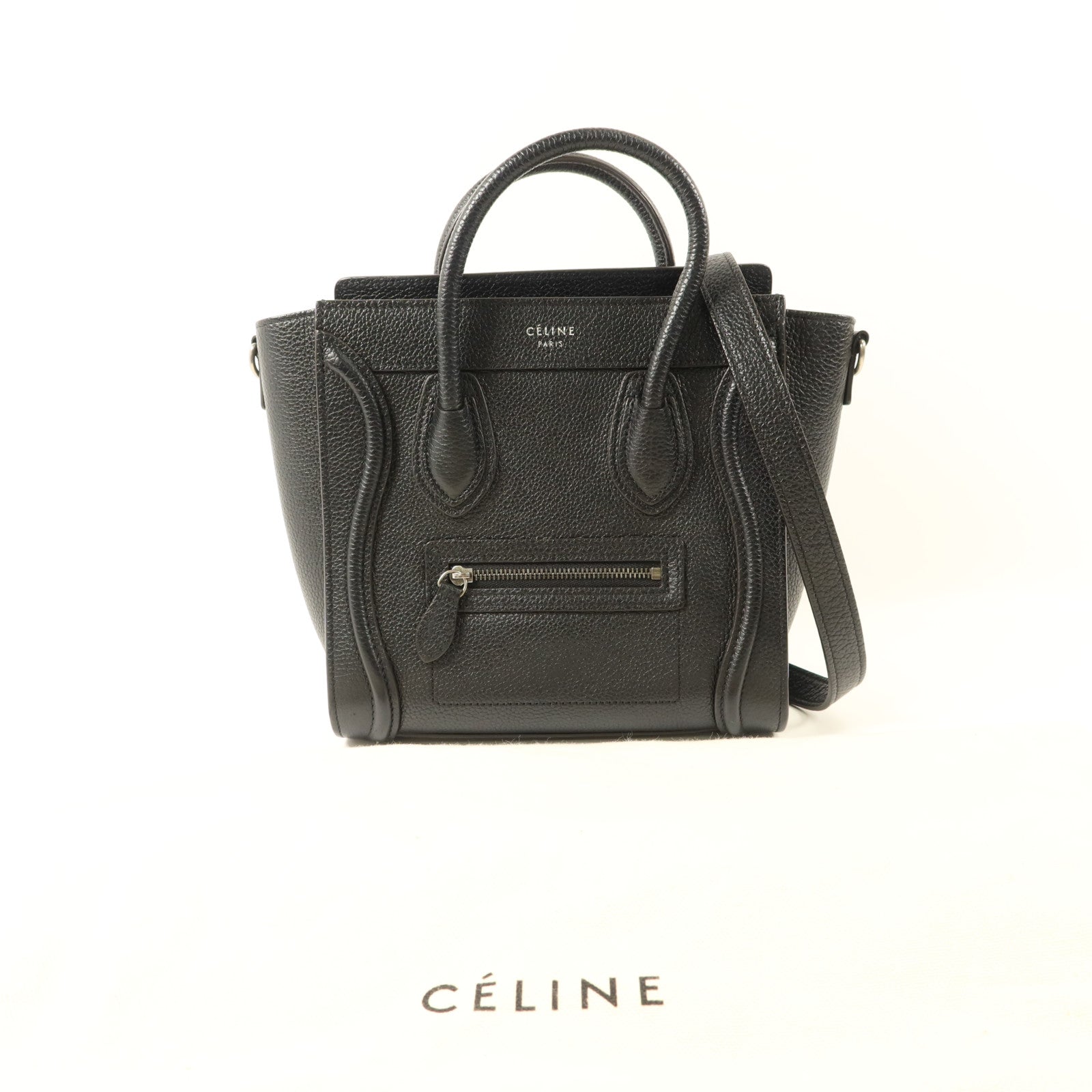 CELINE 牛皮皮革Nano Luggage銀扣手挽肩背兩用袋