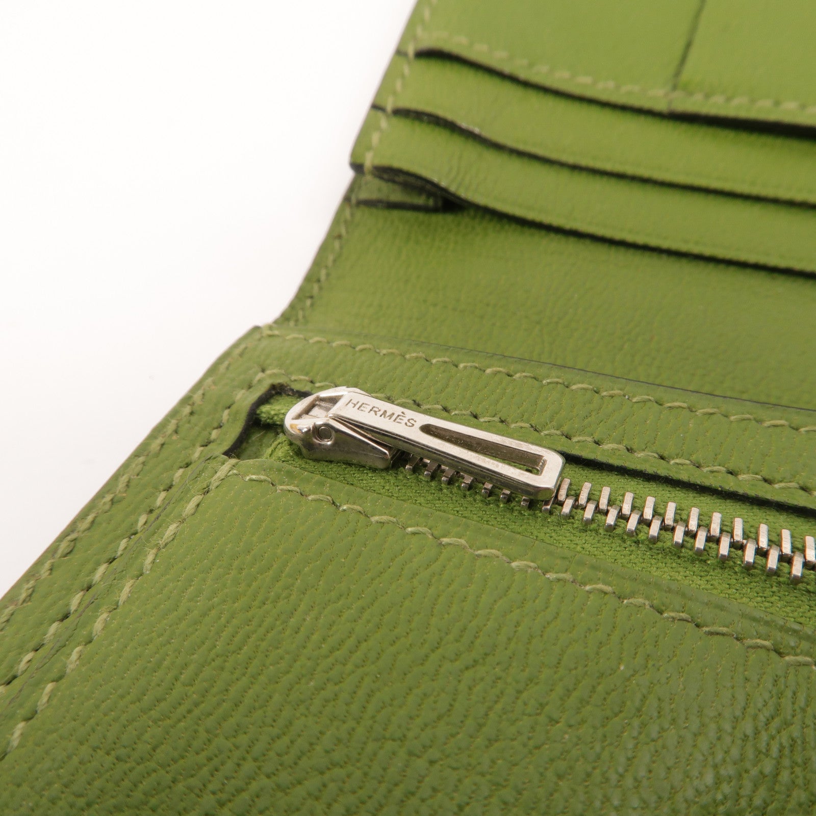 HERMES Alligator皮革Bearn Long Wallet長錢包Vert Anis