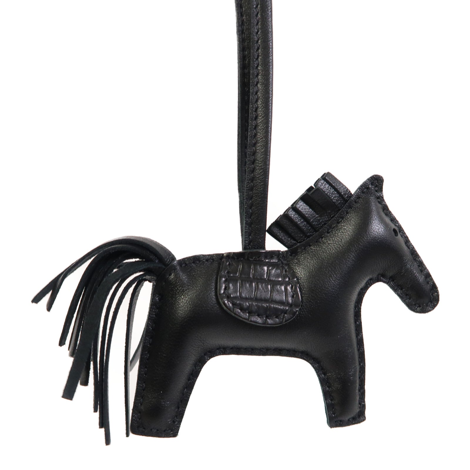 HERMES Swift皮革Rodeo掛飾黑色