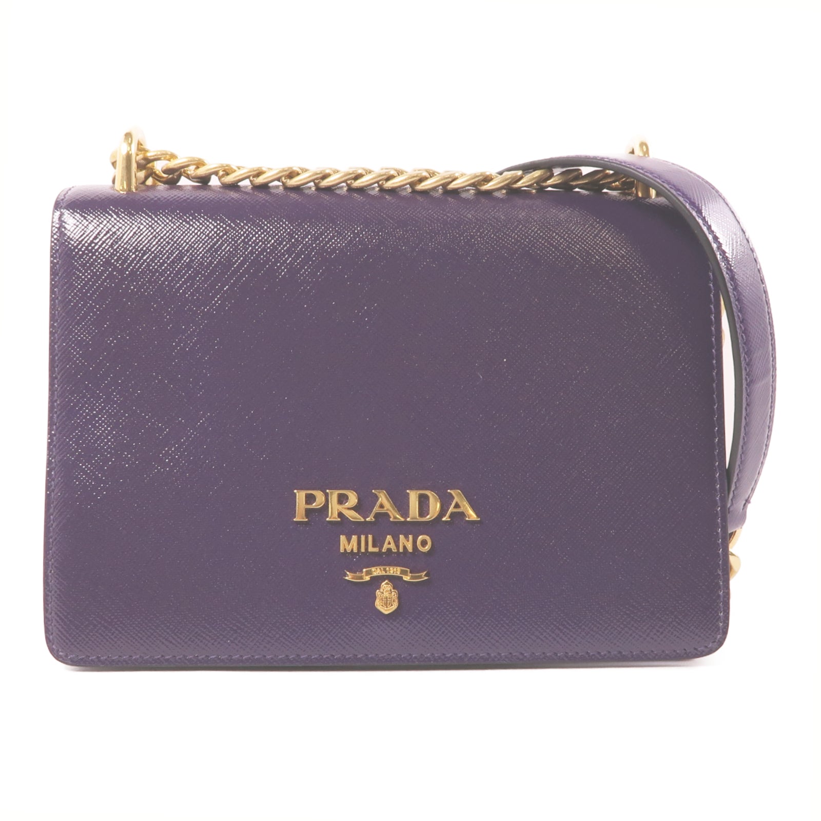 PRADA 塗層帆布Chain Shoulder Bag金扣鏈帶肩背袋紫色