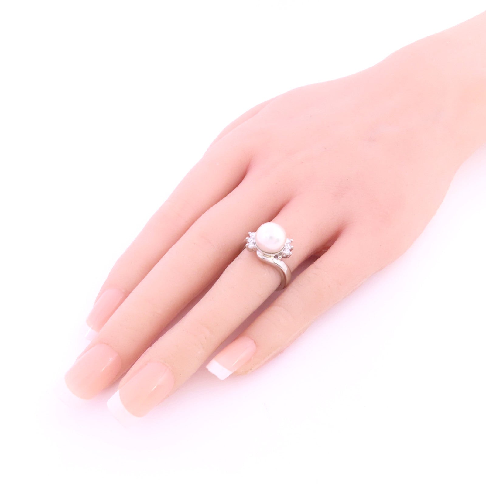 JEWELRY 【激減優惠】PT900鉑金/珍珠/鑽石Pearl Diamond Ring戒指US#5.25