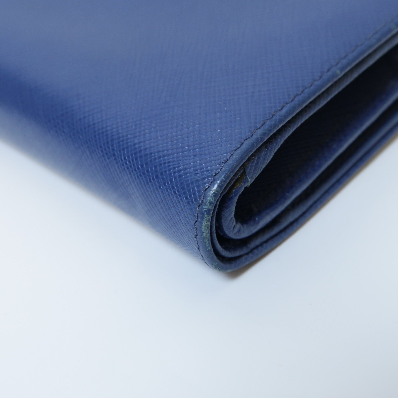 PRADA 【激減優惠】Saffiano皮革Fold Wallet金扣折疊錢包藍色