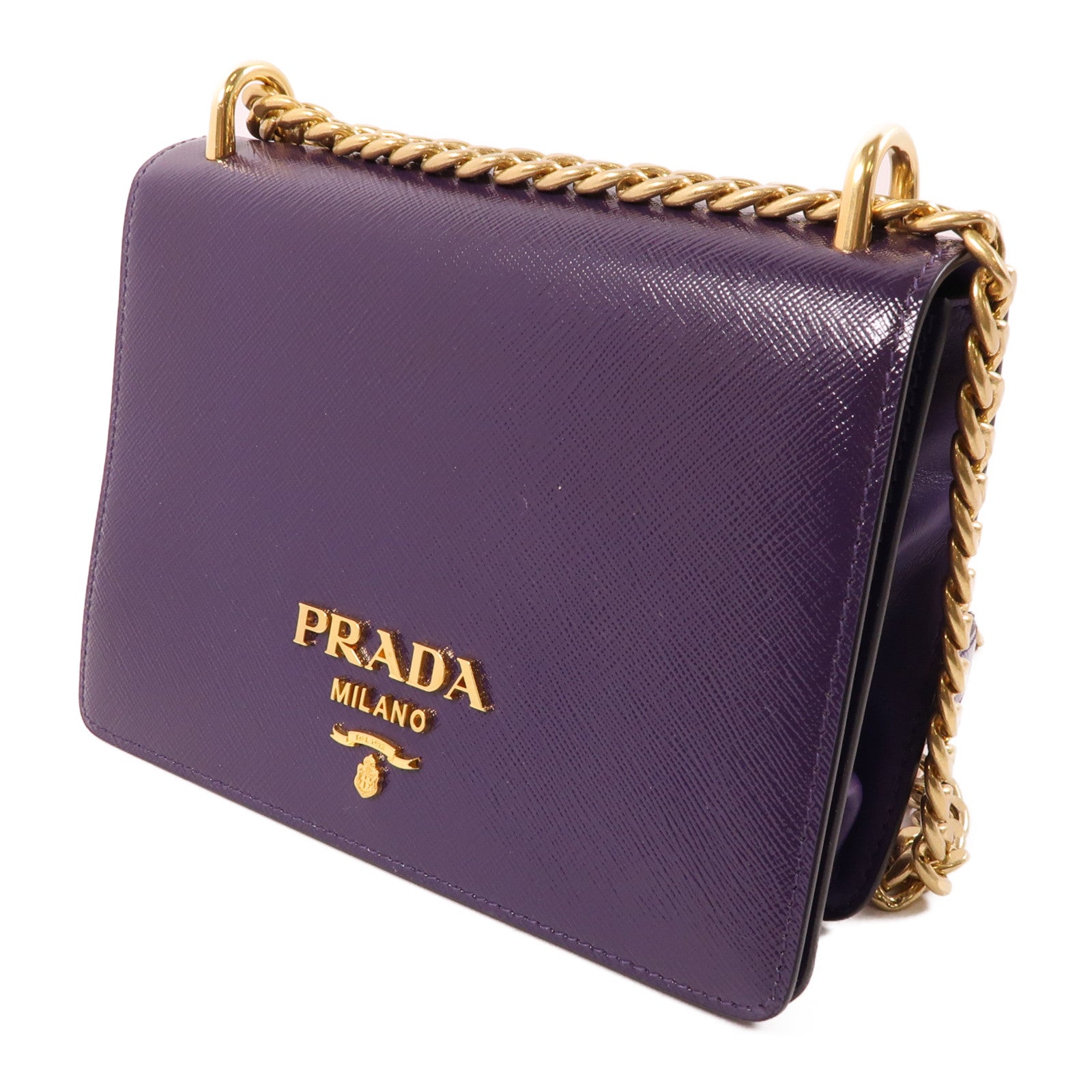PRADA 塗層帆布Chain Shoulder Bag金扣鏈帶肩背袋紫色
