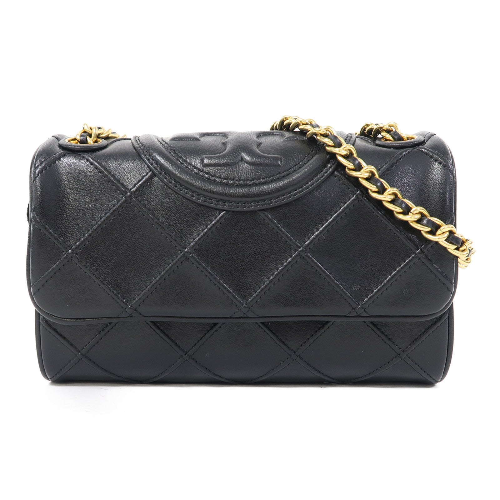 Tory Burch 牛皮皮革Chain Shoulder金扣鏈帶肩背袋黑色
