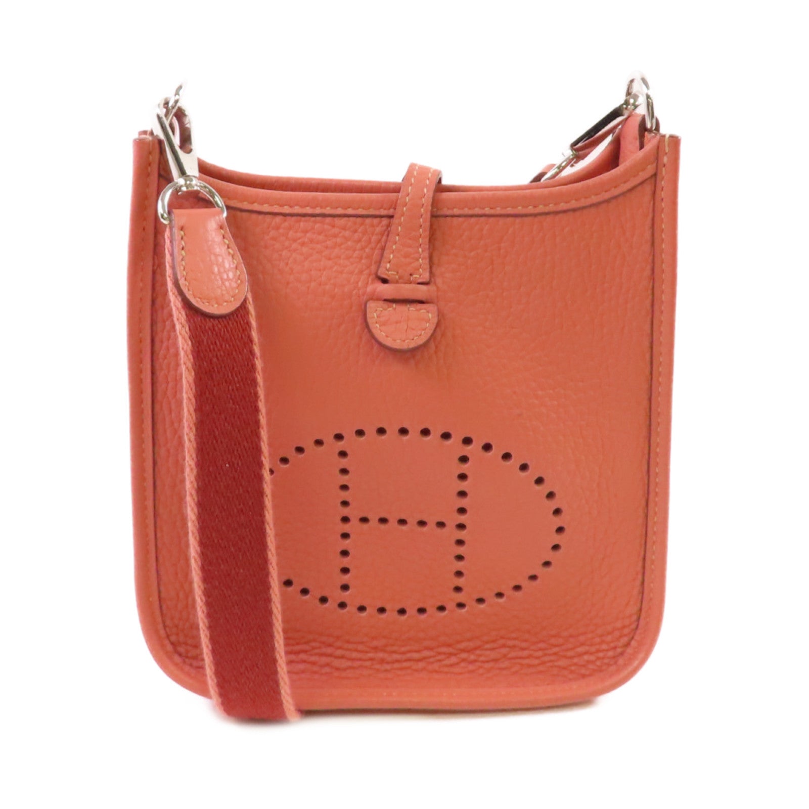 HERMES Clemence皮革Evelyne TPM Shoulder Bag銀扣肩背袋I5 Flamingo Pink/火鶴粉色