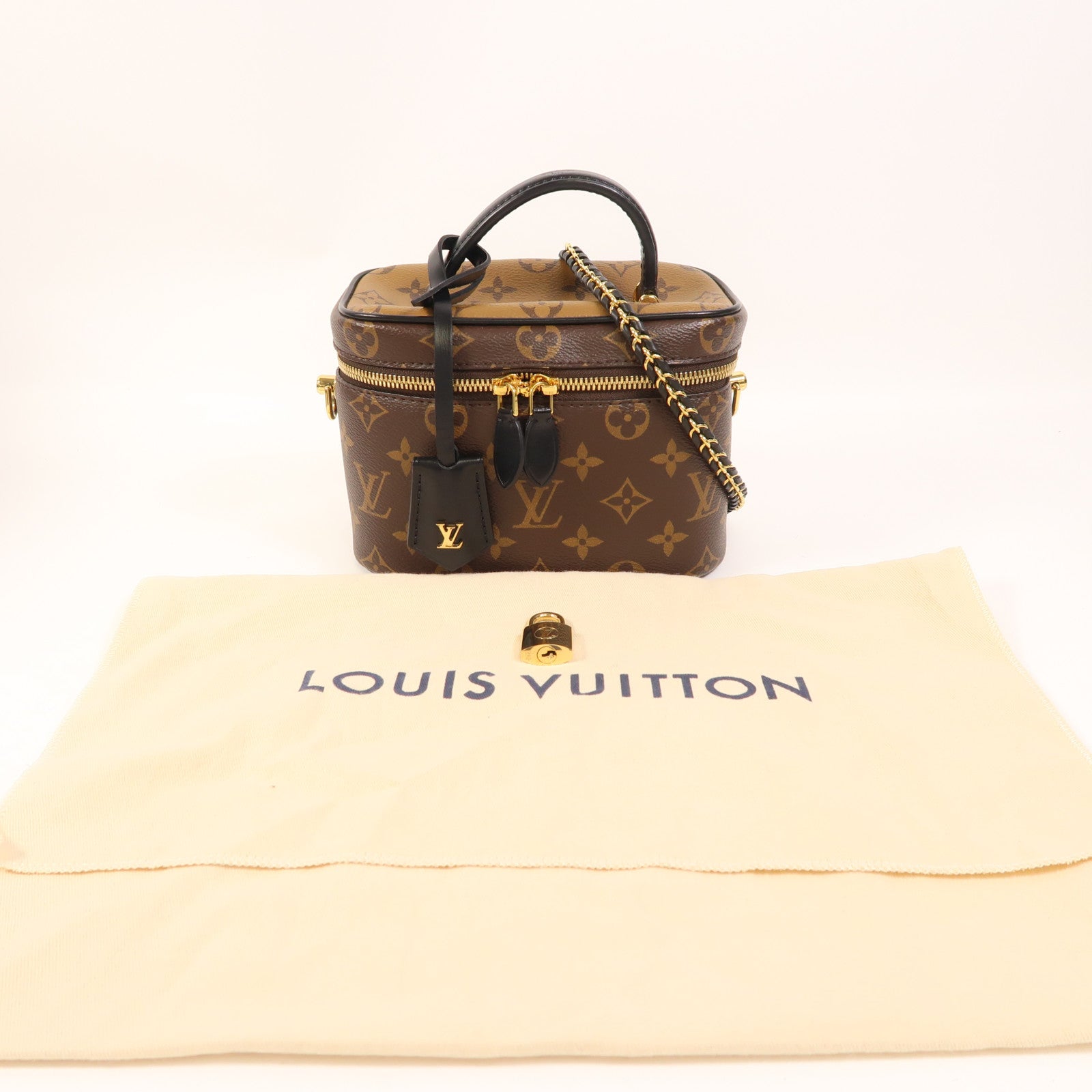 LOUIS VUITTON Monogram Reverse Vanity PM金扣手挽肩背兩用袋棕色