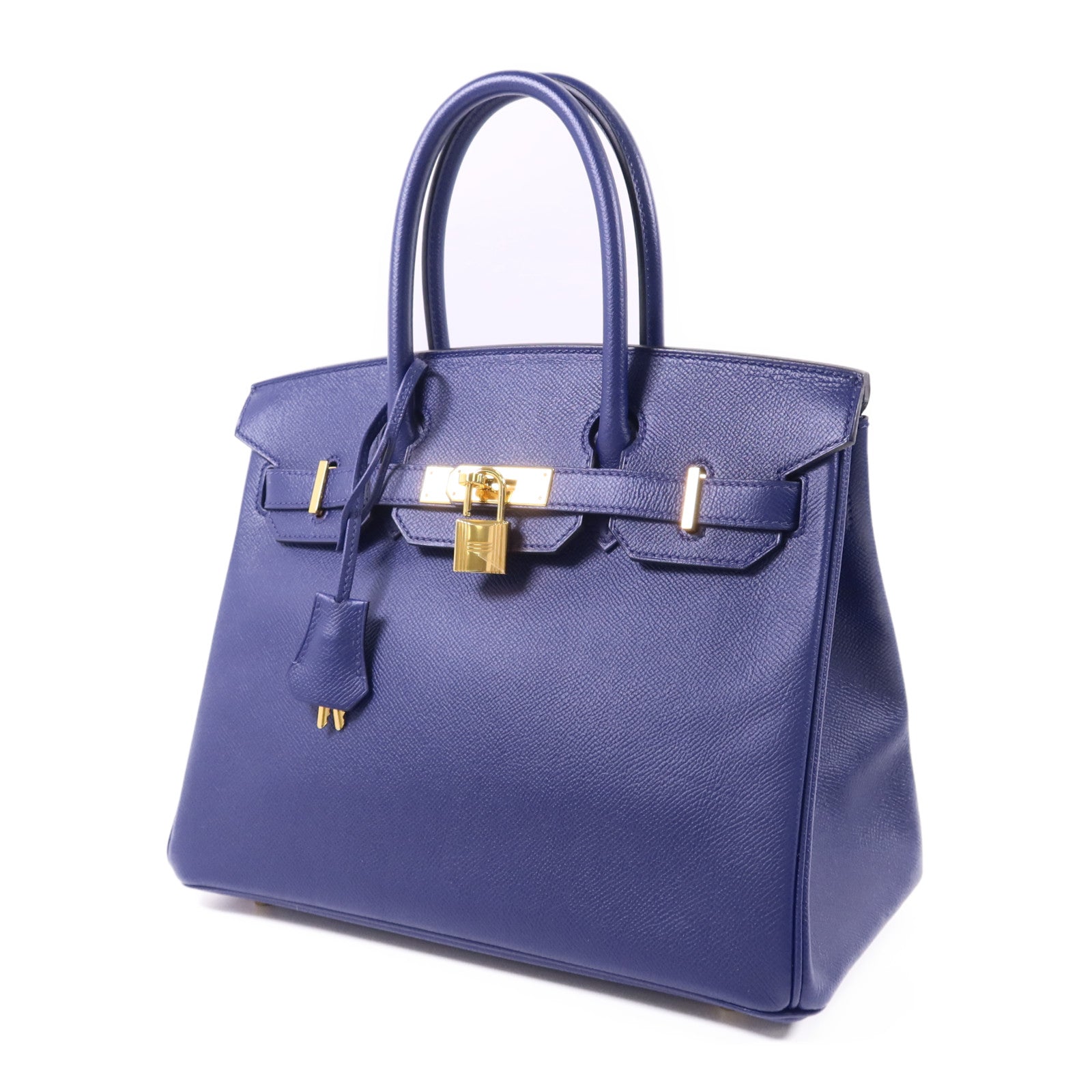 HERMES Epsom皮革Birkin 30金扣手挽袋Bleu Saphir