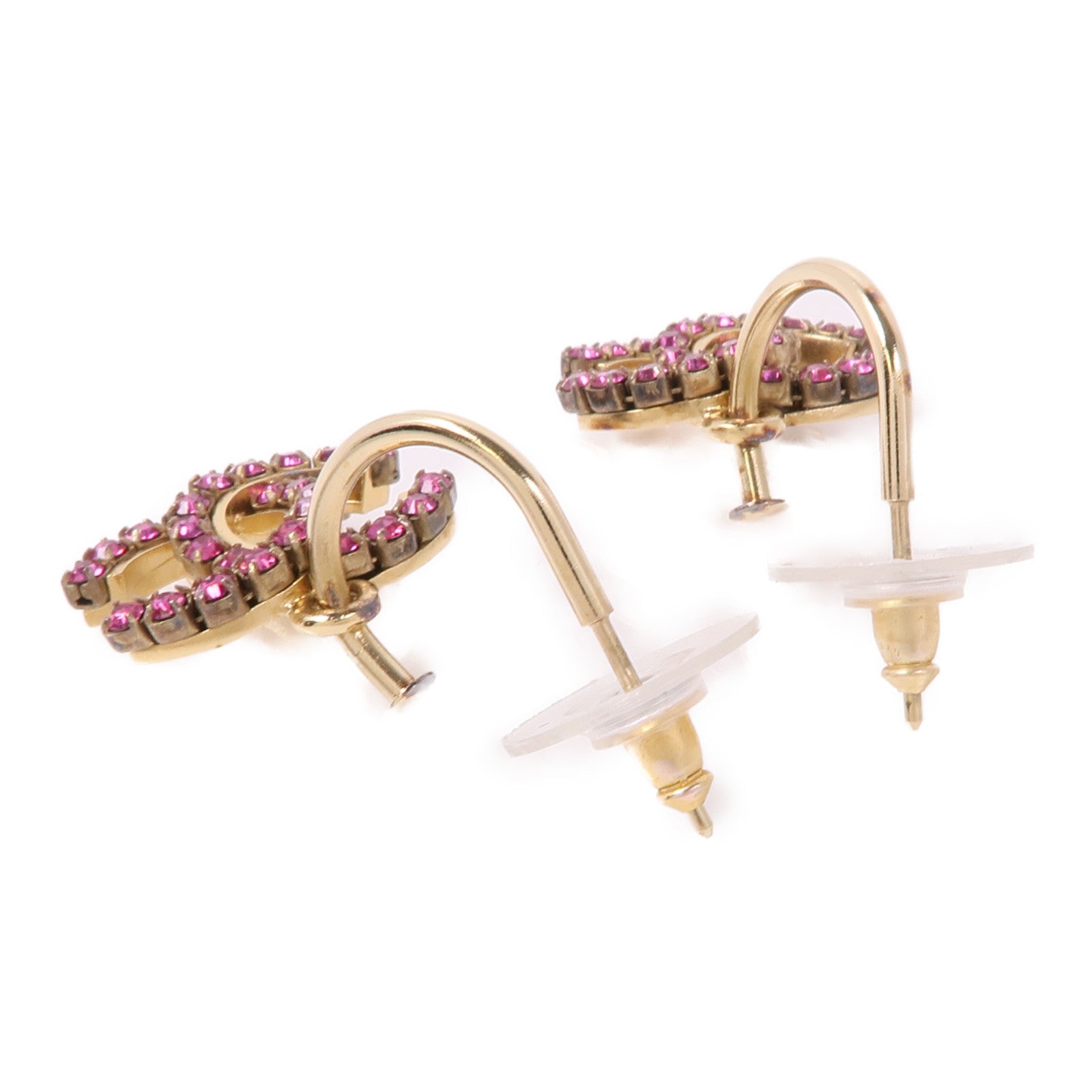 CHANEL CC Earrings Metal Gold Pink