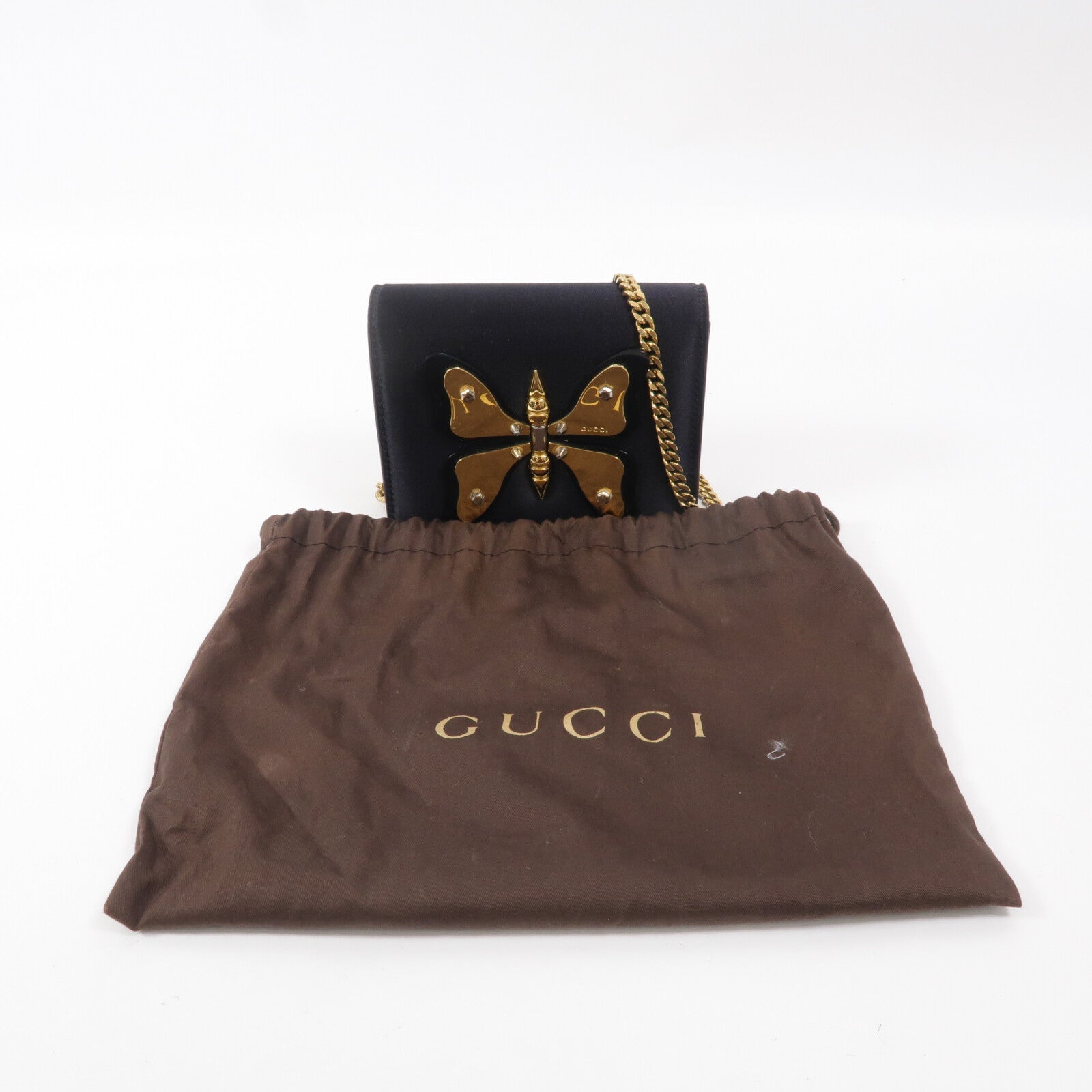 GUCCI Satin Butterfly鏈帶肩背袋