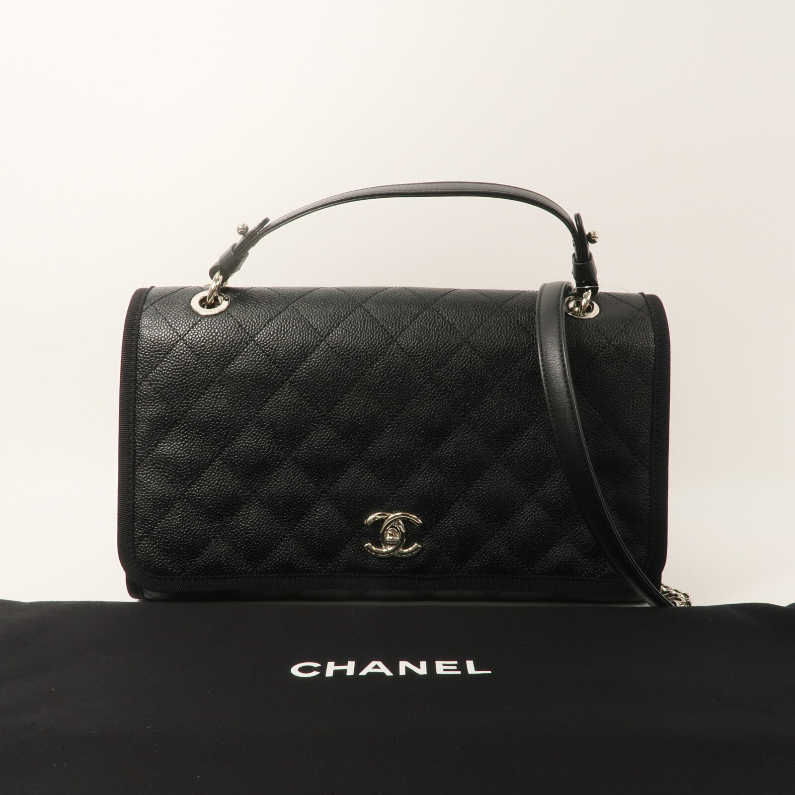 CHANEL 牛皮皮革2 Way Shoulder Bag鏈帶手挽肩背兩用袋