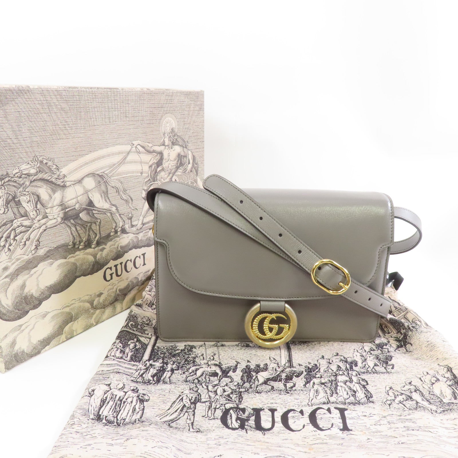 GUCCI GG GHW Shoulder Bag Crossbody 589474 Calfskin Leather Gray