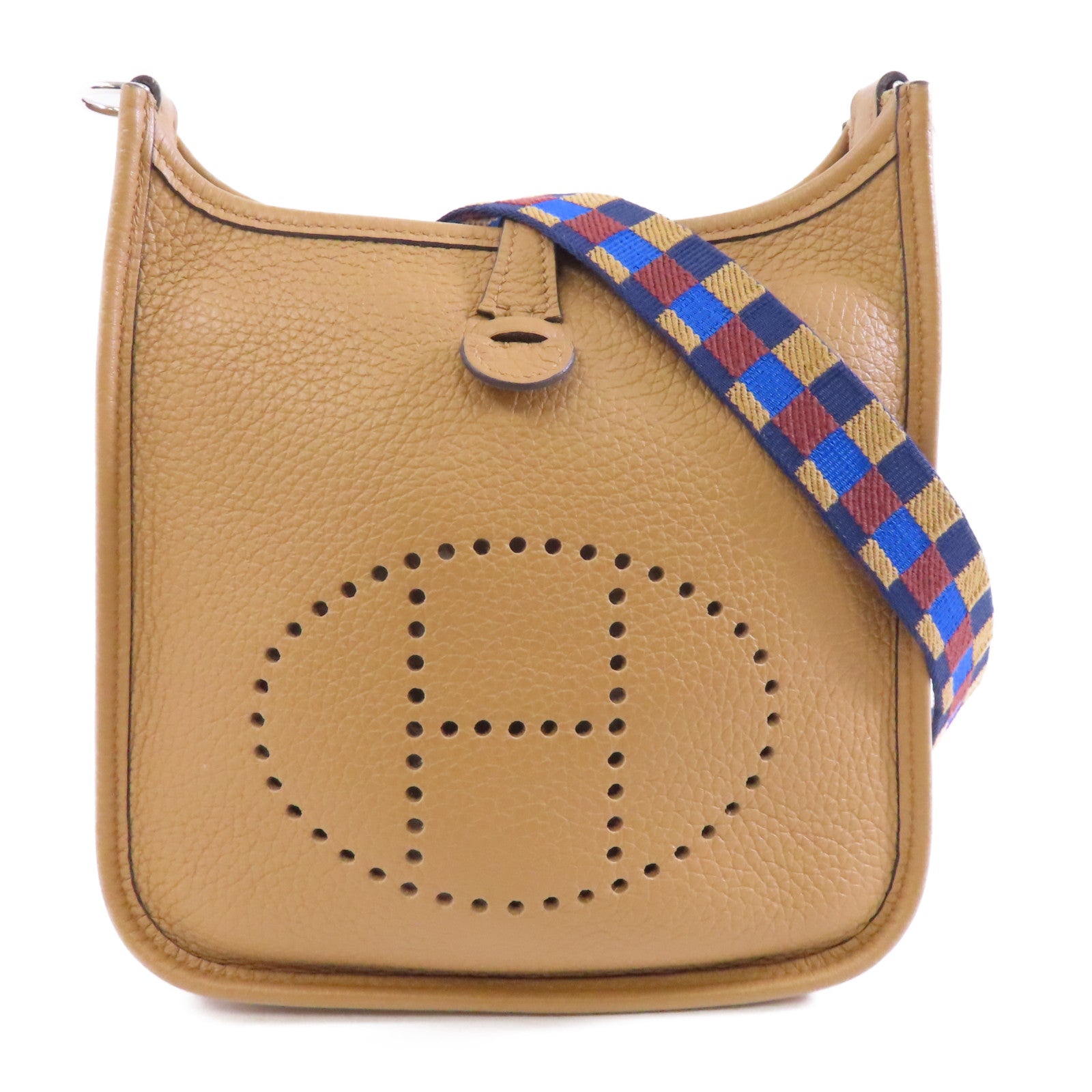 HERMES Clemence皮革Evelyne TPM銀扣肩背袋Biscuit/棕色