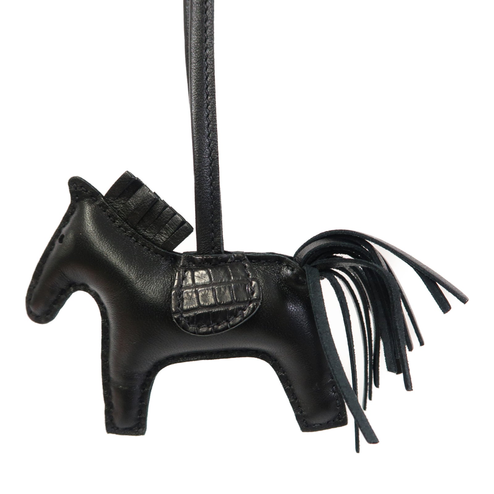 HERMES Swift皮革Rodeo掛飾黑色