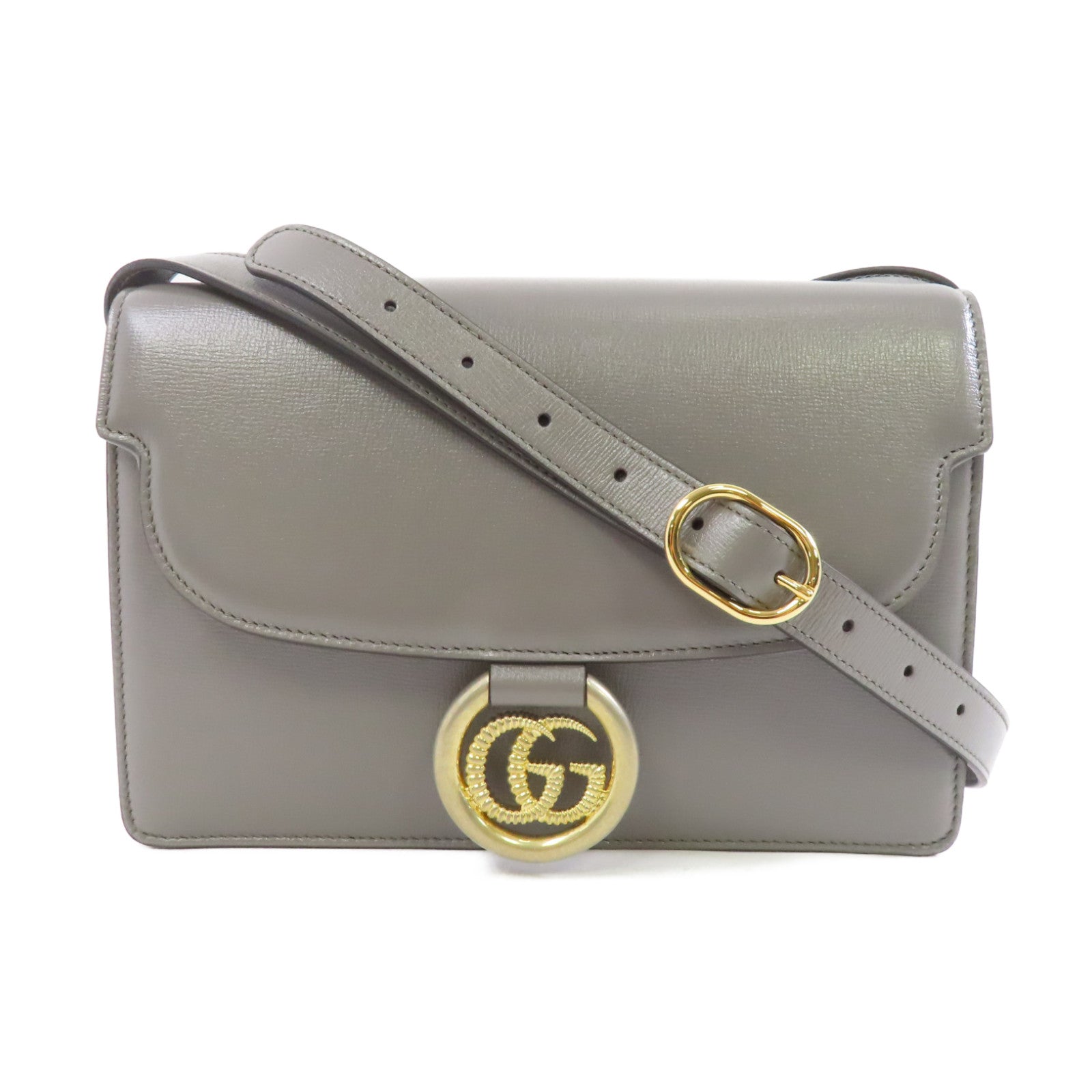 GUCCI GG GHW Shoulder Bag Crossbody 589474 Calfskin Leather Gray