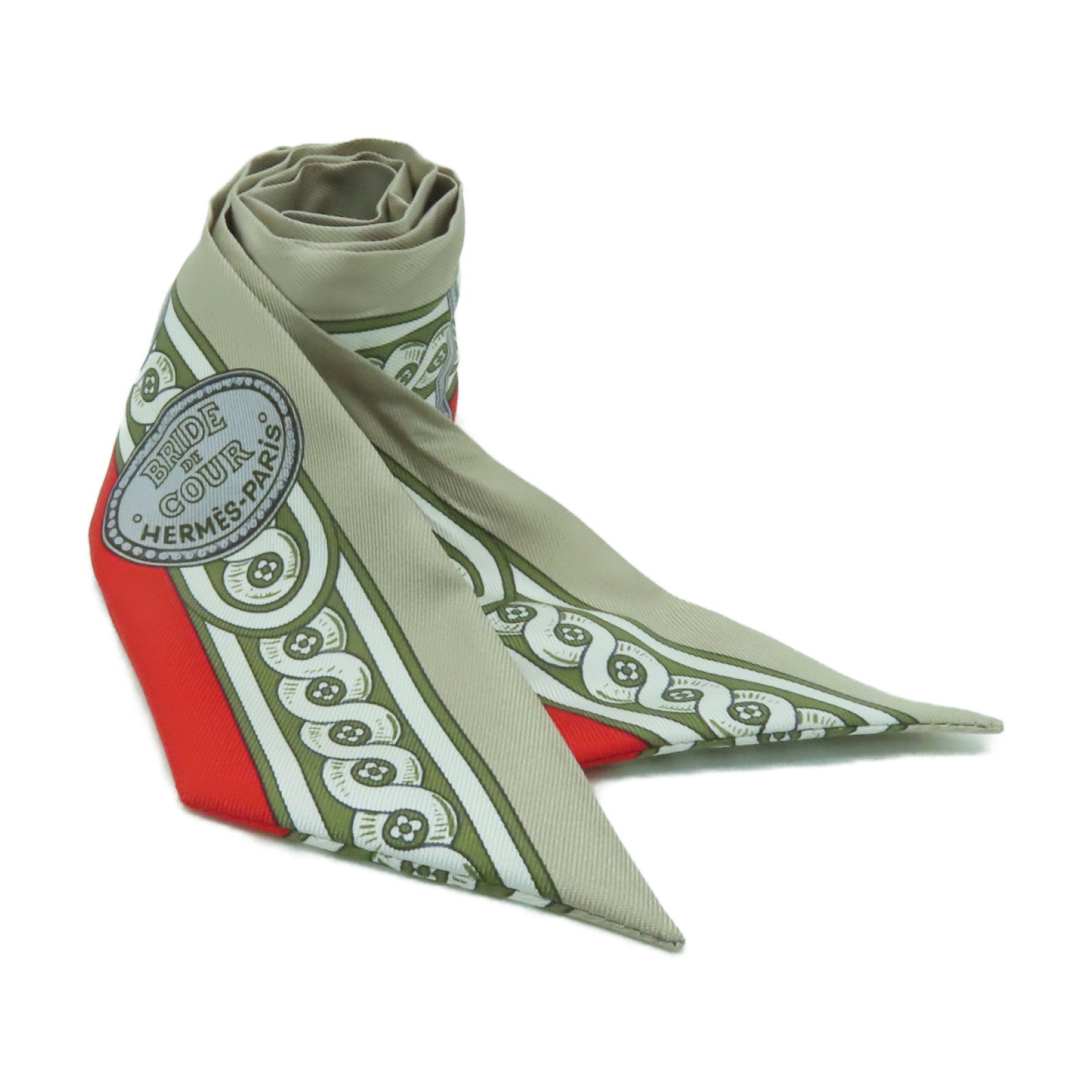 HERMES 【激減優惠】絲質Twilly絲巾紅色/米色/白色